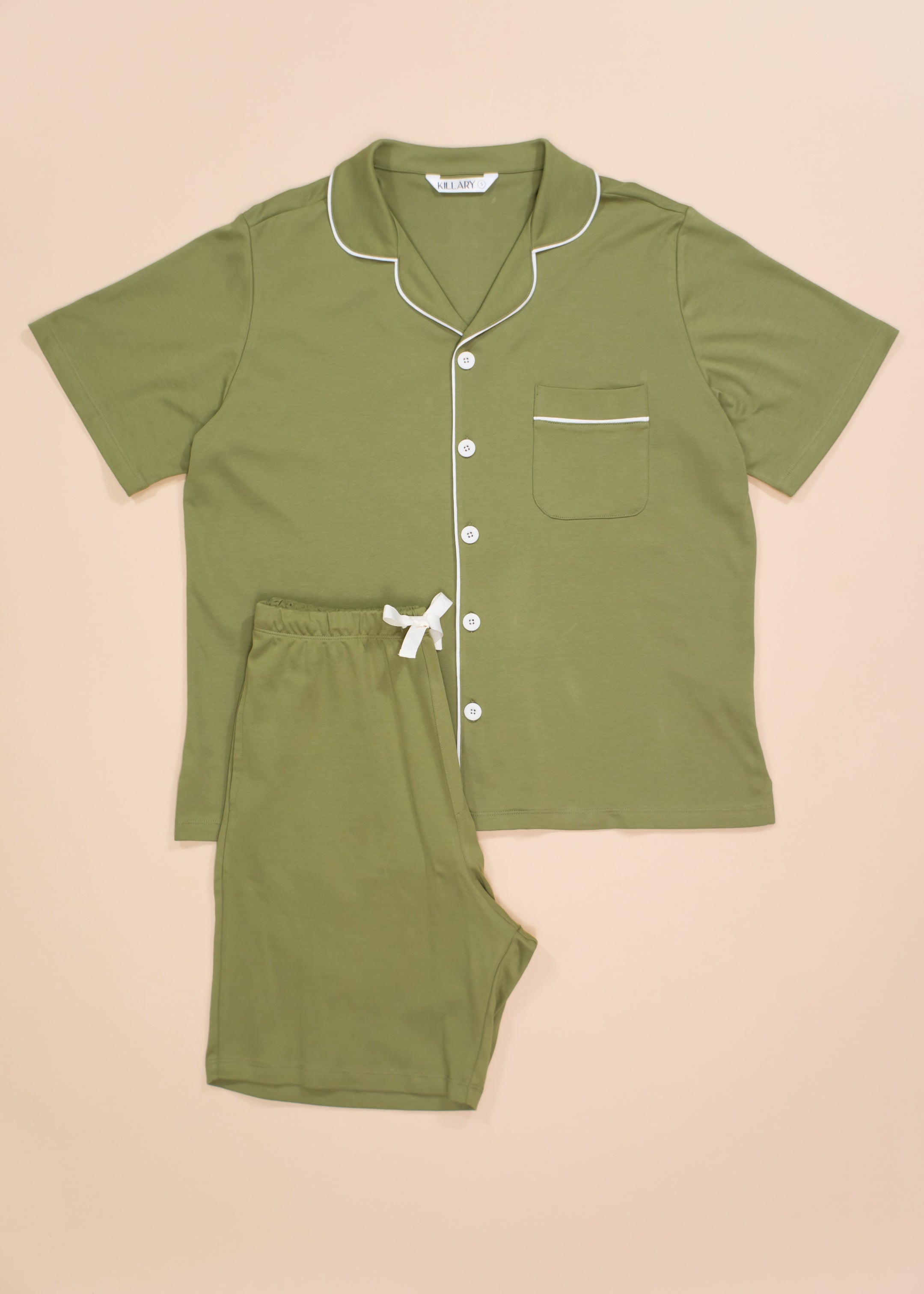 Olive green set with short-sleeves top and short