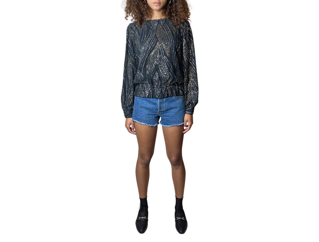 Incredible 1980's Vintage Black Diamante Top UK 8 - 12