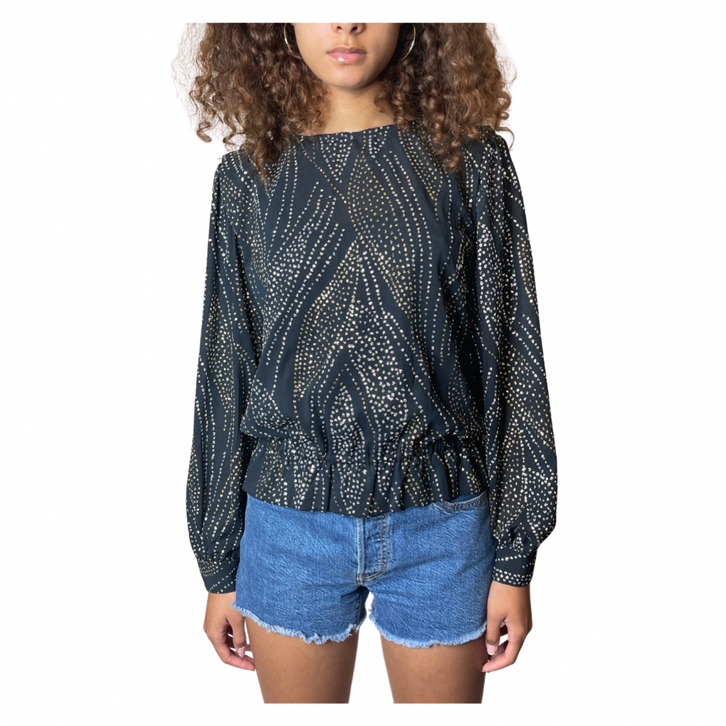 Incredible 1980's Vintage Black Diamante Top UK 8 - 12