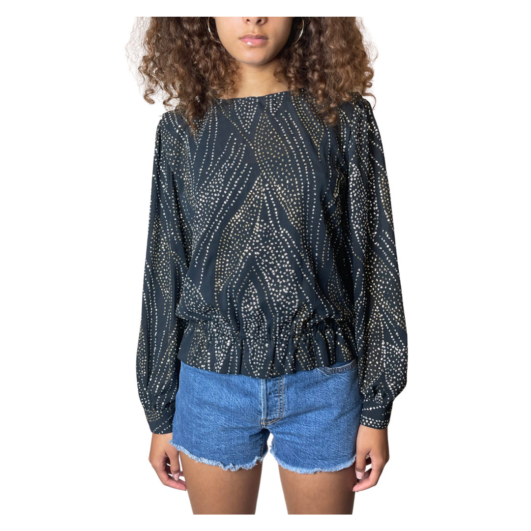 Incredible 1980's Vintage Black Diamante Top UK 8 - 12