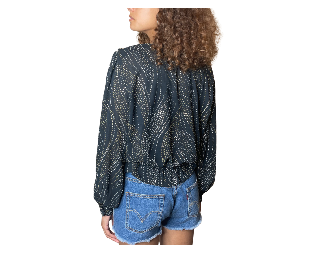 Incredible 1980's Vintage Black Diamante Top UK 8 - 12