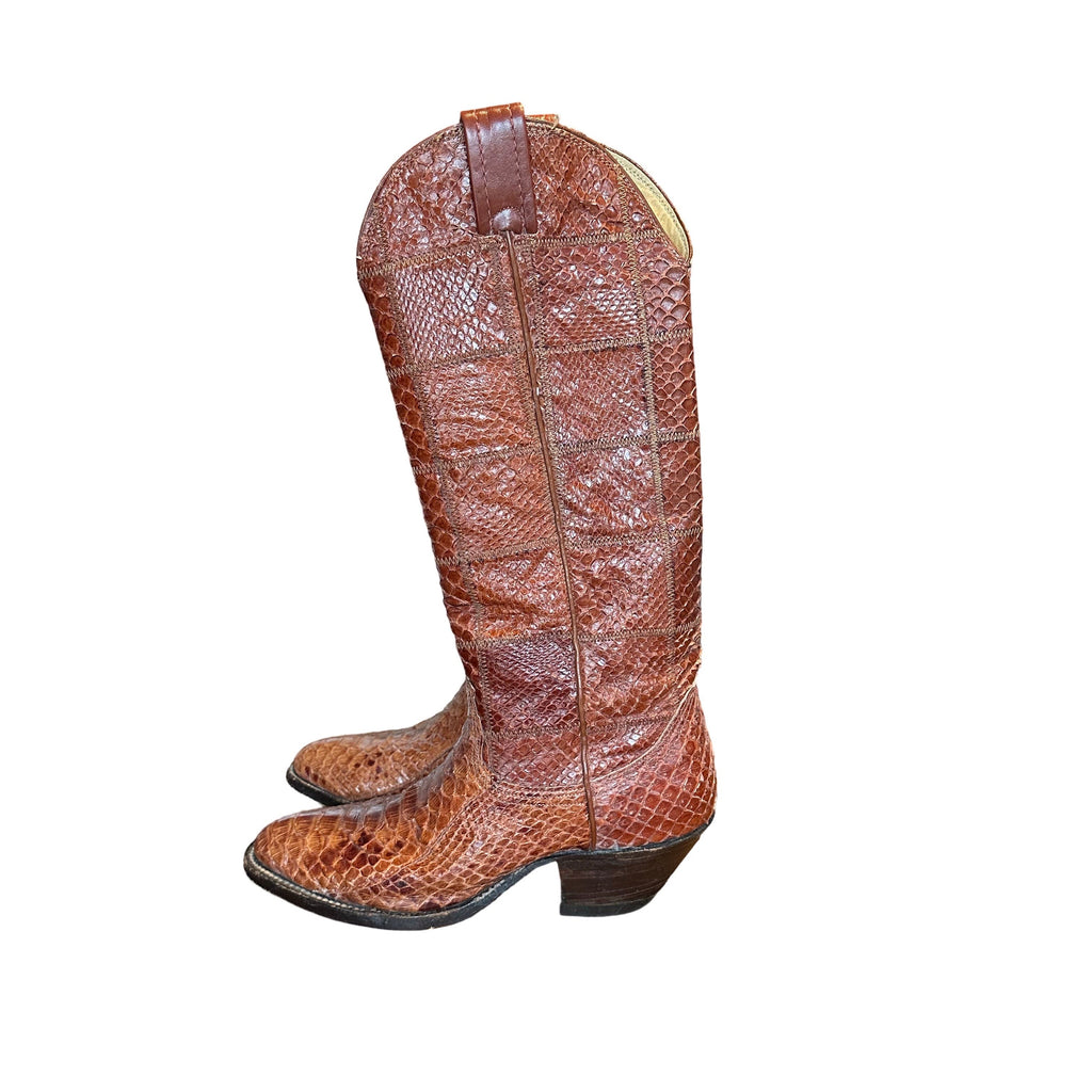Original Vintage 1970's Brown Snakeskin Cowboy Boots UK 4.5