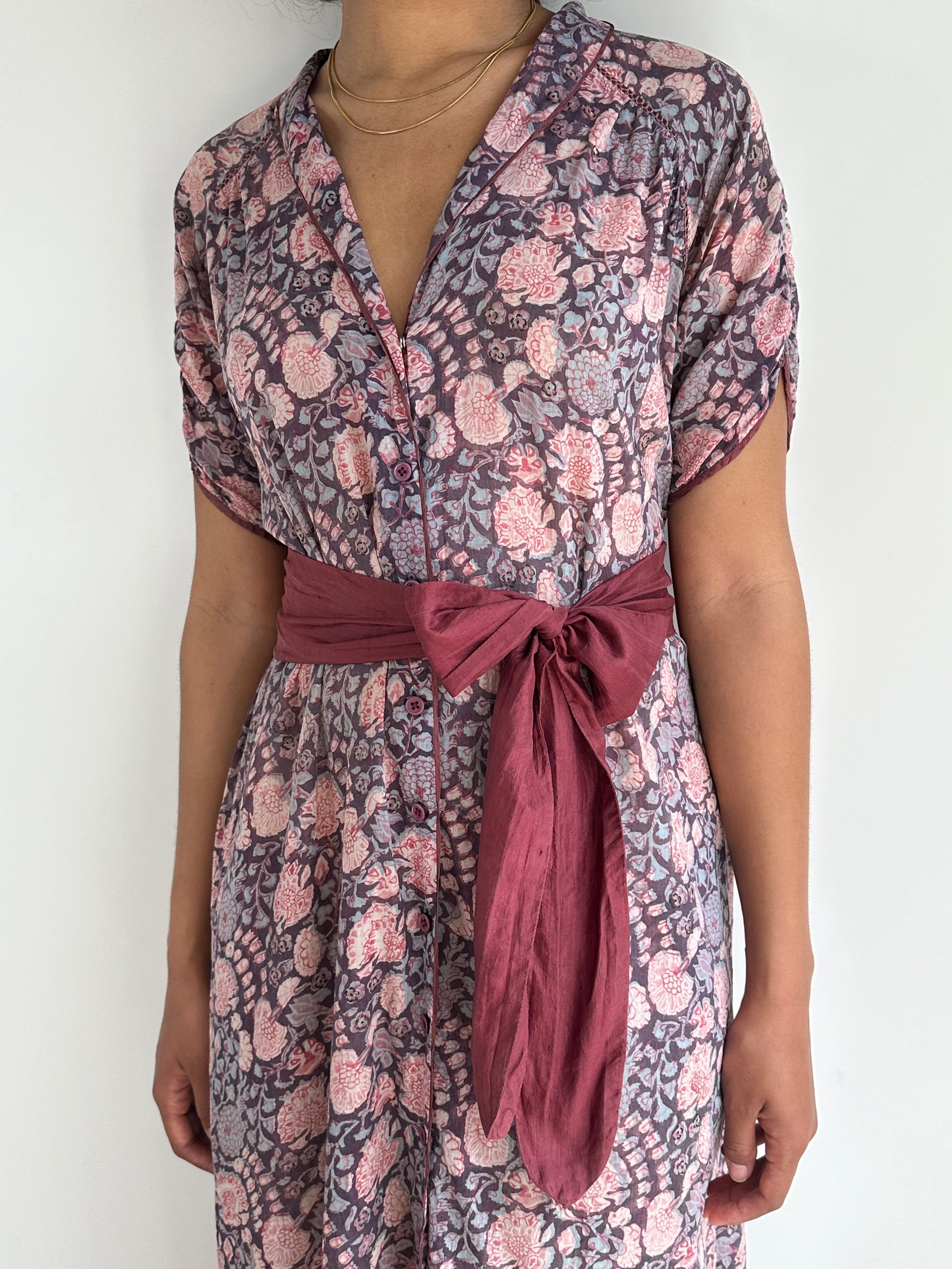 Original Late 1970's Vintage Anokhi Indian Cotton Floral Print Dress UK 8 - 12