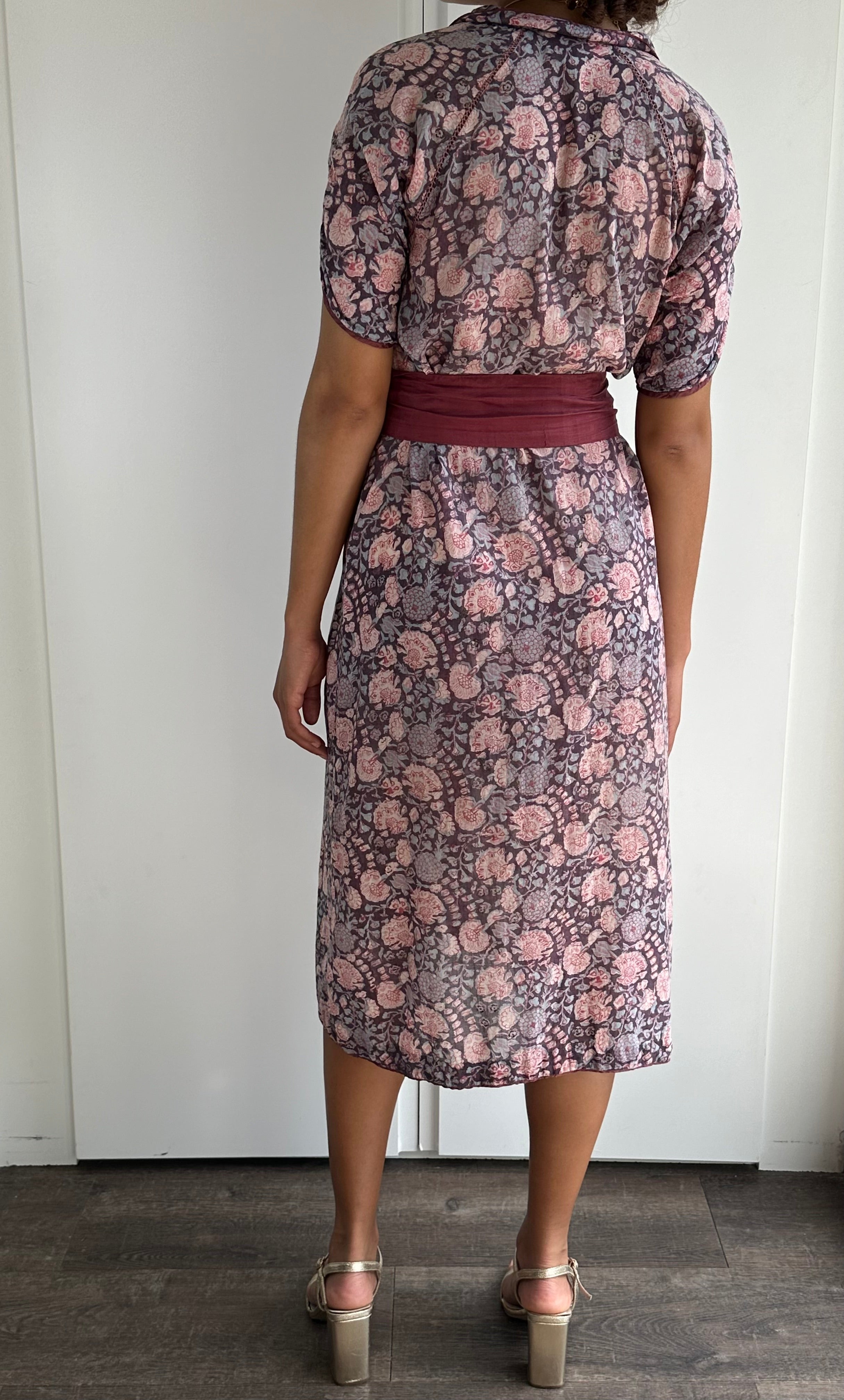 Original Late 1970's Vintage Anokhi Indian Cotton Floral Print Dress UK 8 - 12