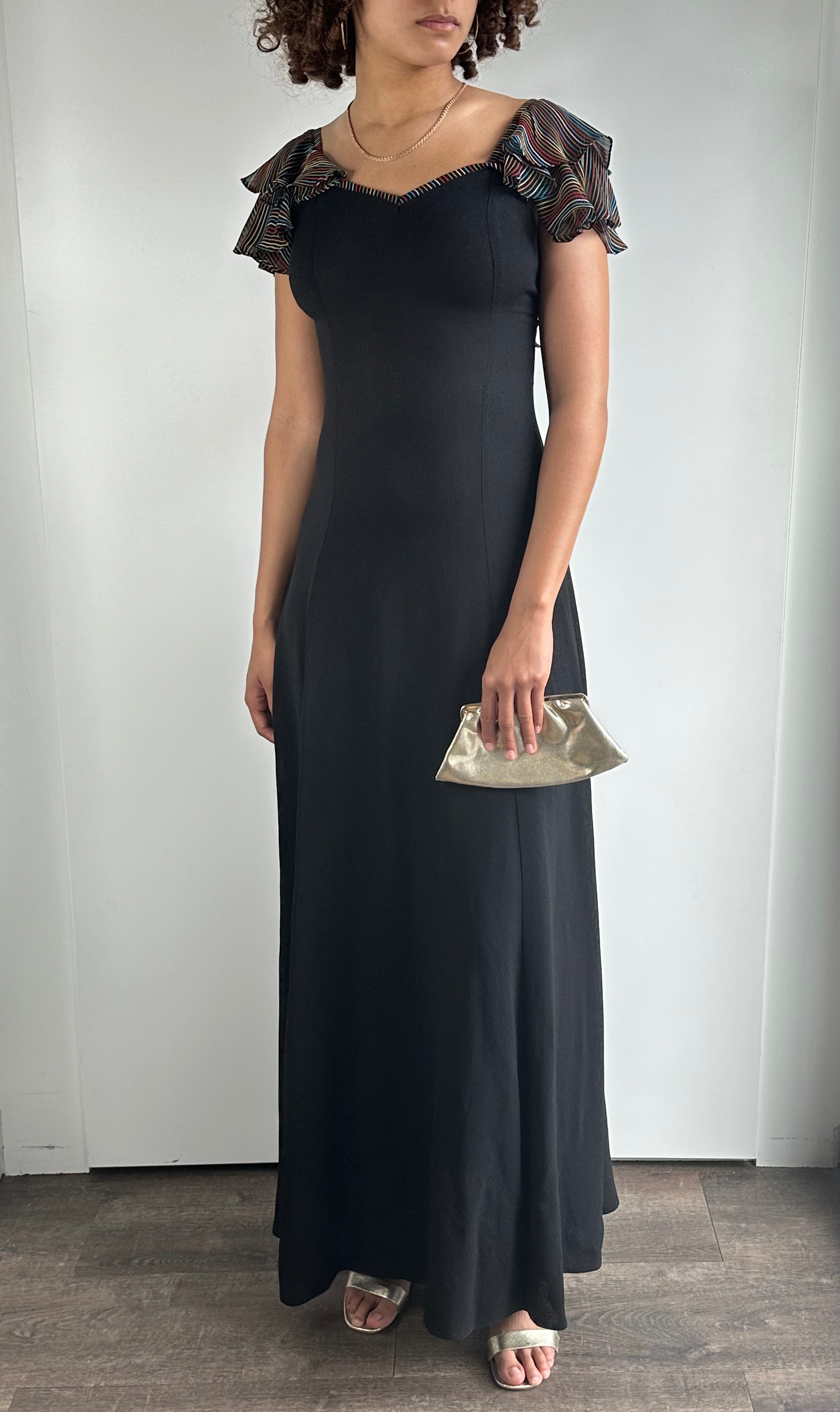 Incredible 1970's Vintage Moss Crepe Radley of London Black Dress UK 8 - 10