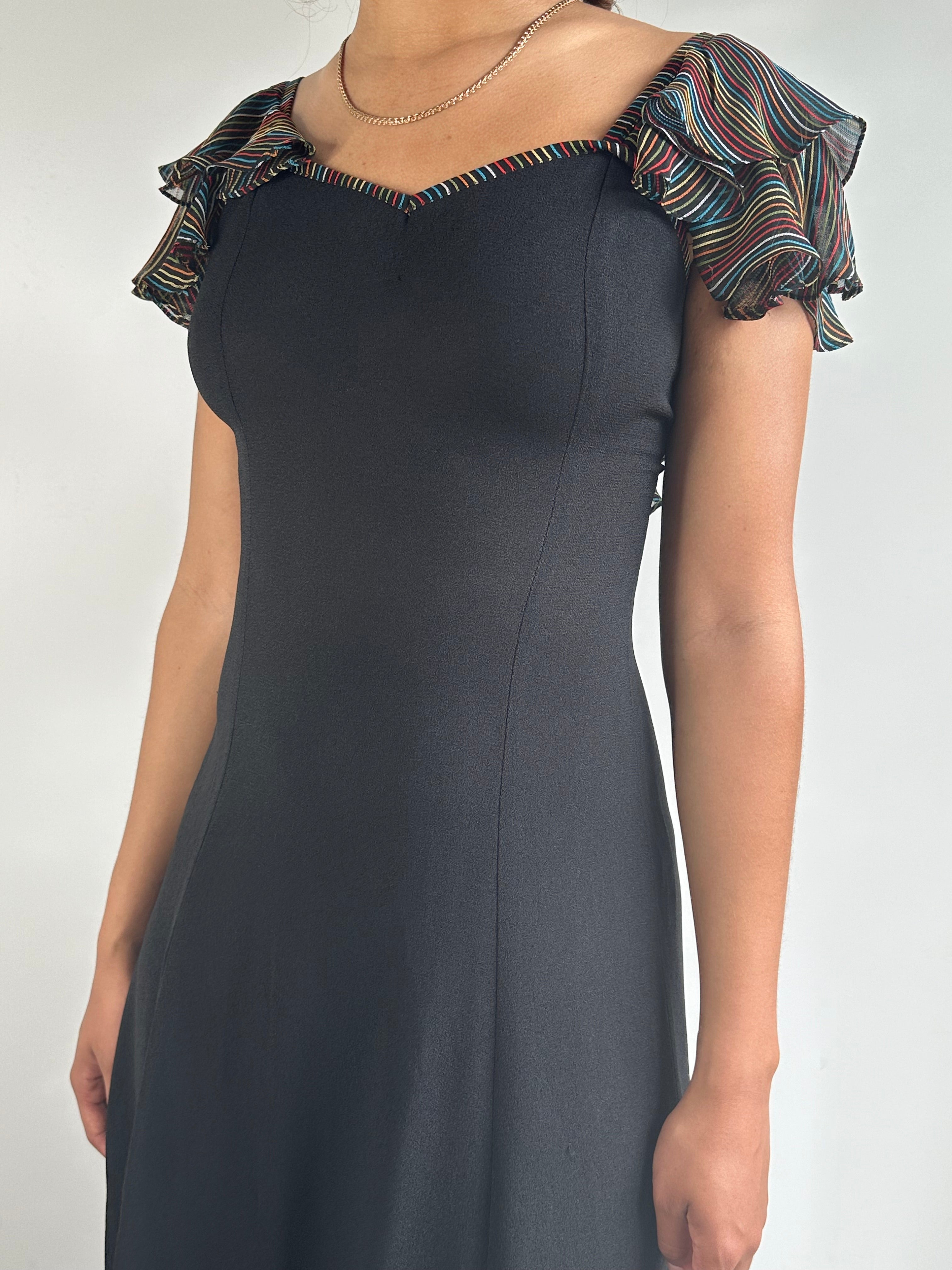 Incredible 1970's Vintage Moss Crepe Radley of London Black Dress UK 8 - 10