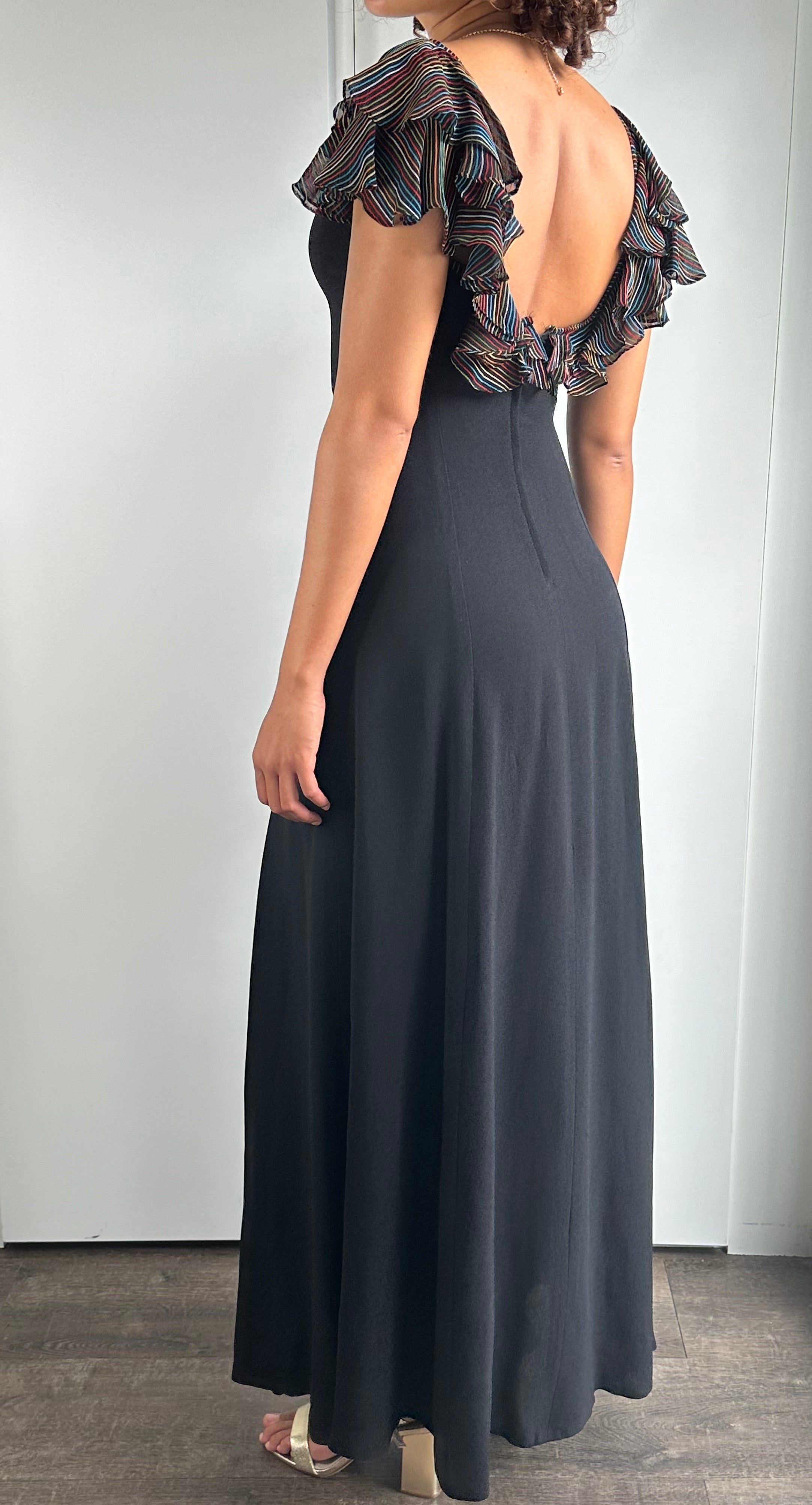 Incredible 1970's Vintage Moss Crepe Radley of London Black Dress UK 8 - 10