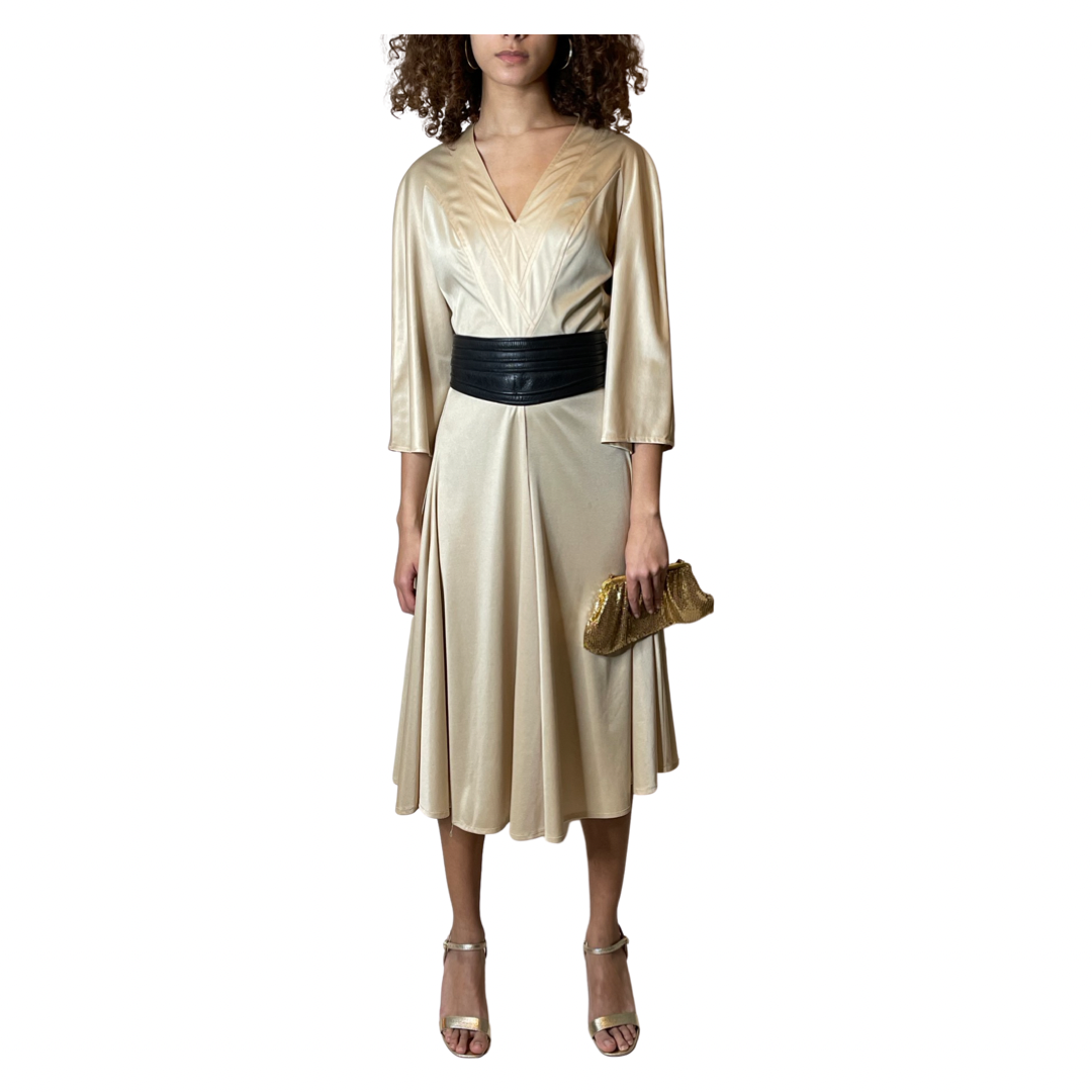 Original 1970's Vintage Gold Disco Dress by Frank Usher UK 10 - 12