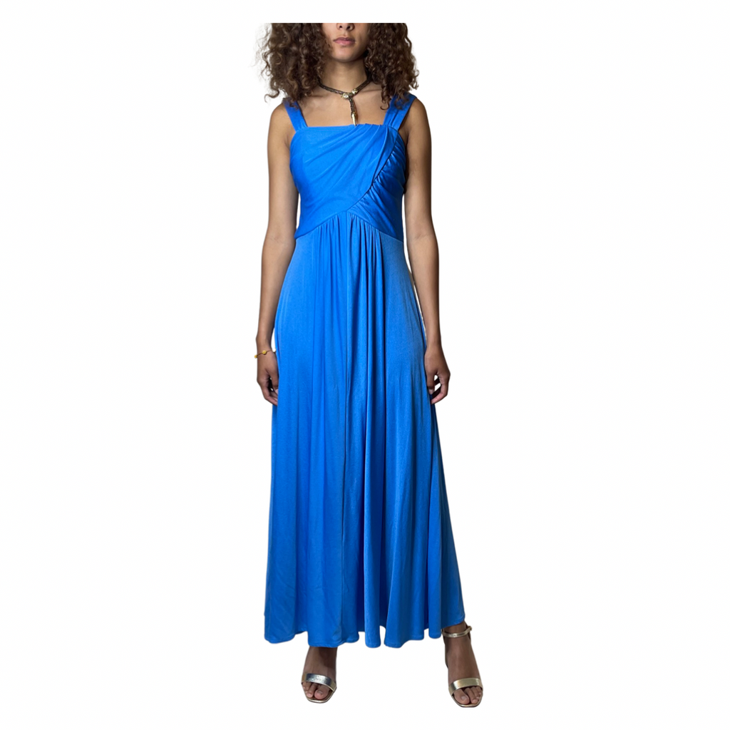 Original 1970's Electric Blue Maxi Disco Dress UK 10 - 12
