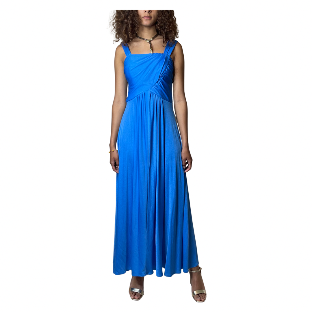 Original 1970's Electric Blue Maxi Disco Dress UK 10 - 12