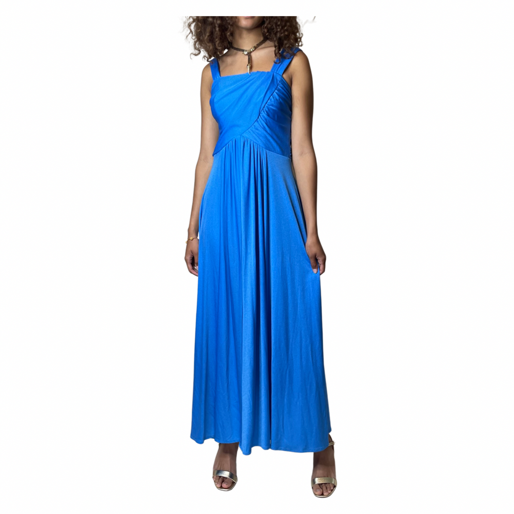Original 1970's Electric Blue Maxi Disco Dress UK 10 - 12