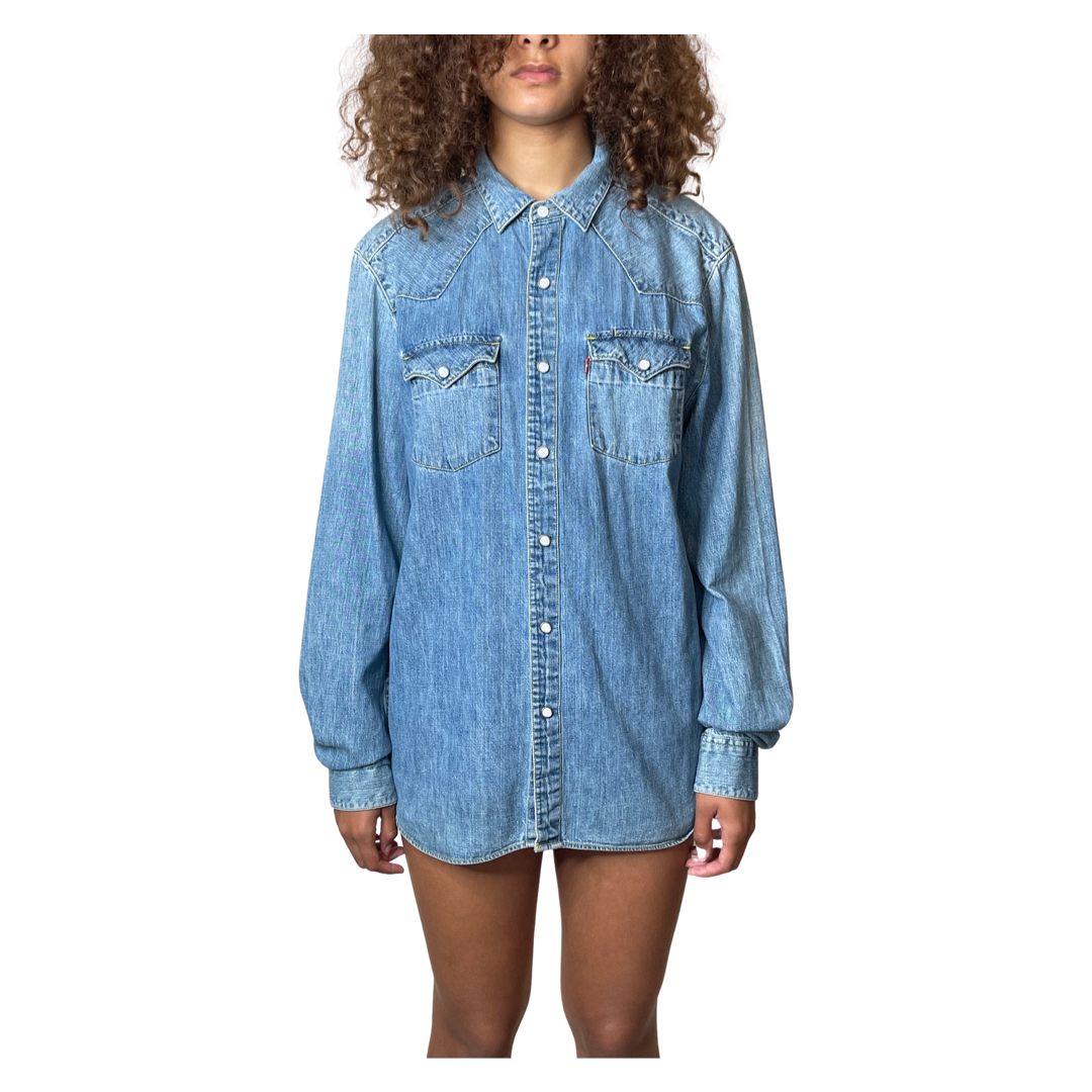 Vintage Original 1990's Levis Red Tab Western Blue Denim Shirt UK 8 - 14