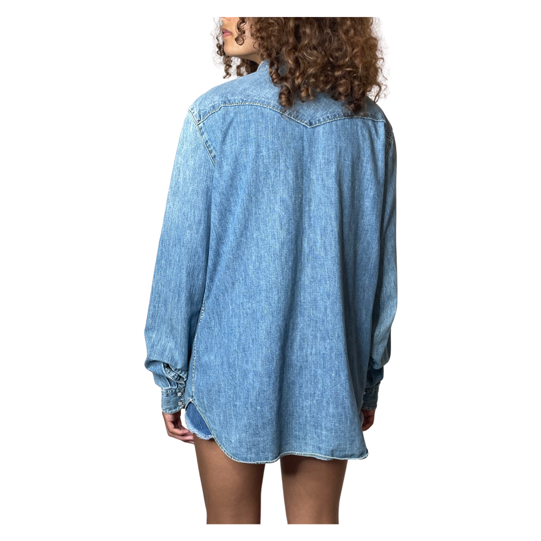 Vintage Original 1990's Levis Red Tab Western Blue Denim Shirt UK 8 - 14