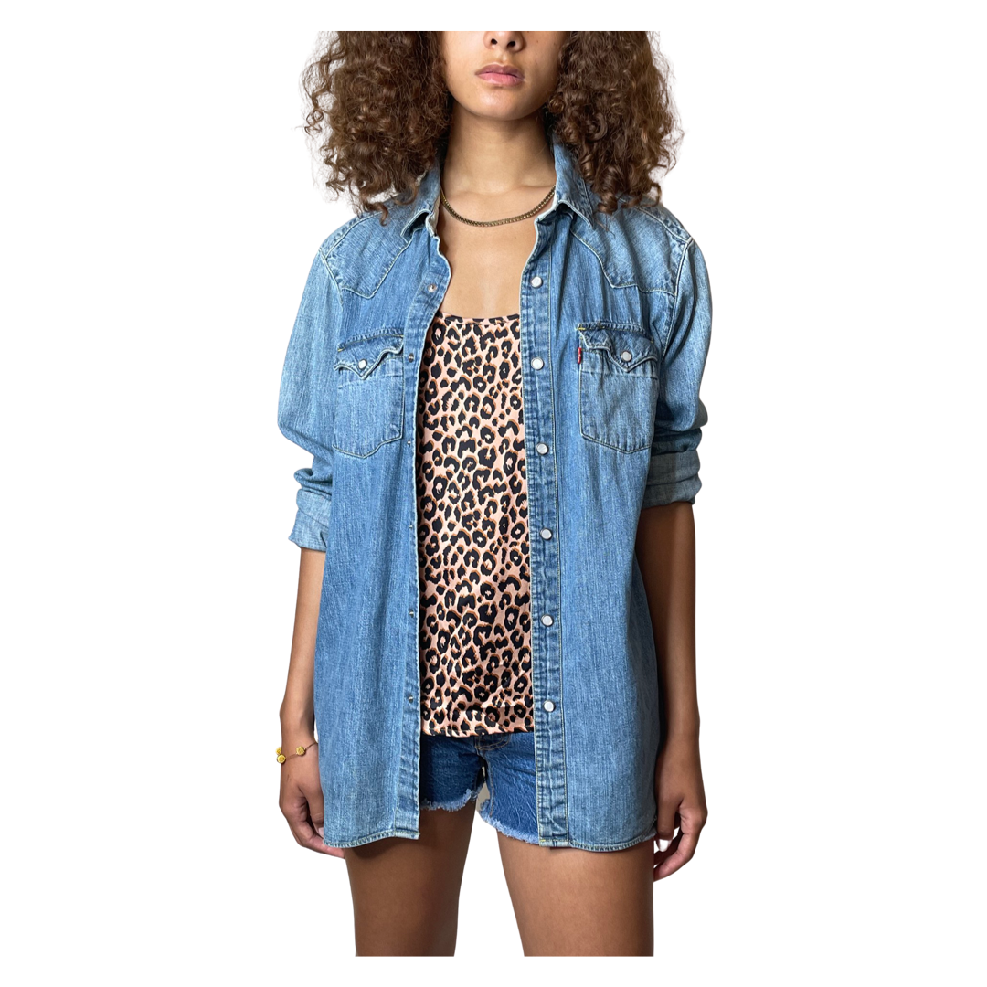 Vintage Original 1990's Levis Red Tab Western Blue Denim Shirt UK 8 - 14