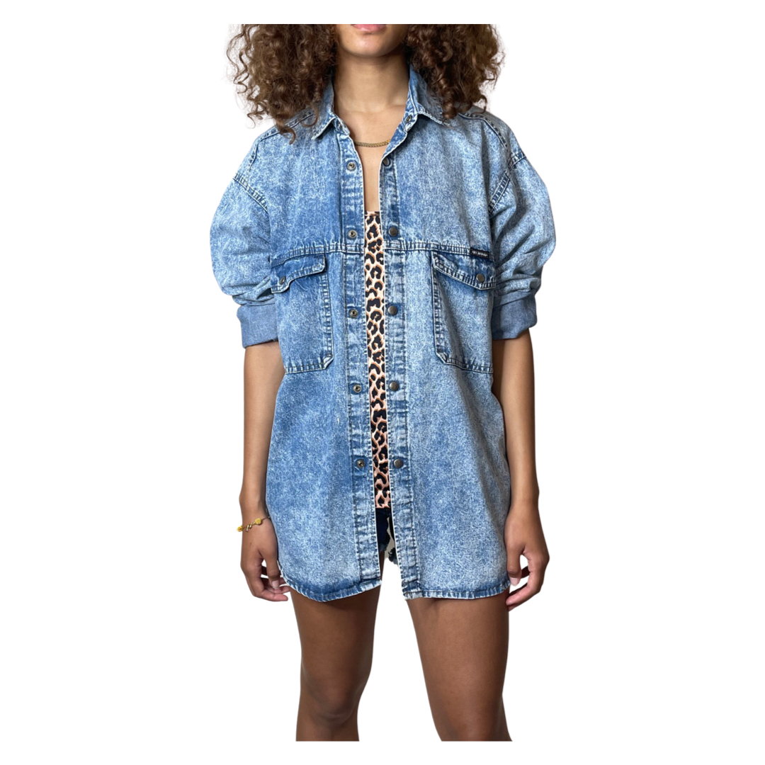 Vintage Original 1980's Acid / Stone Wash Blue Denim Shirt UK 10 - 12