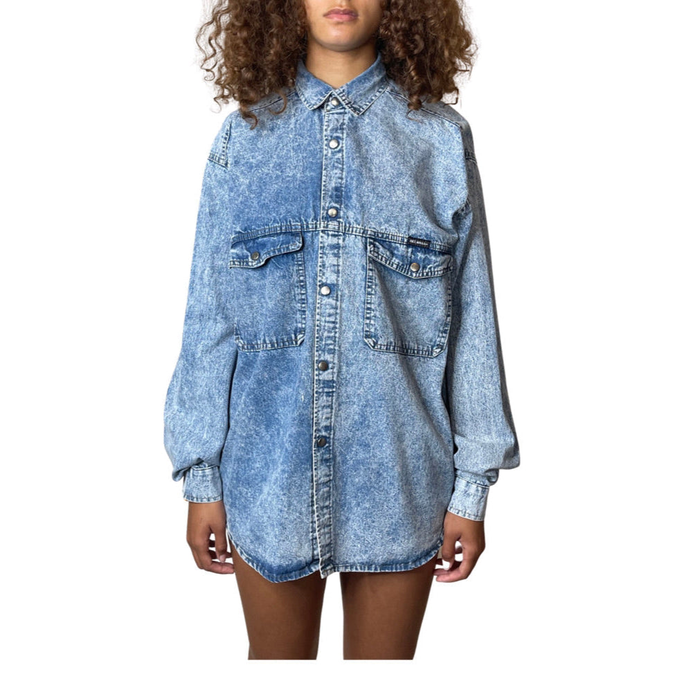 Vintage Original 1980's Acid / Stone Wash Blue Denim Shirt UK 10 - 12