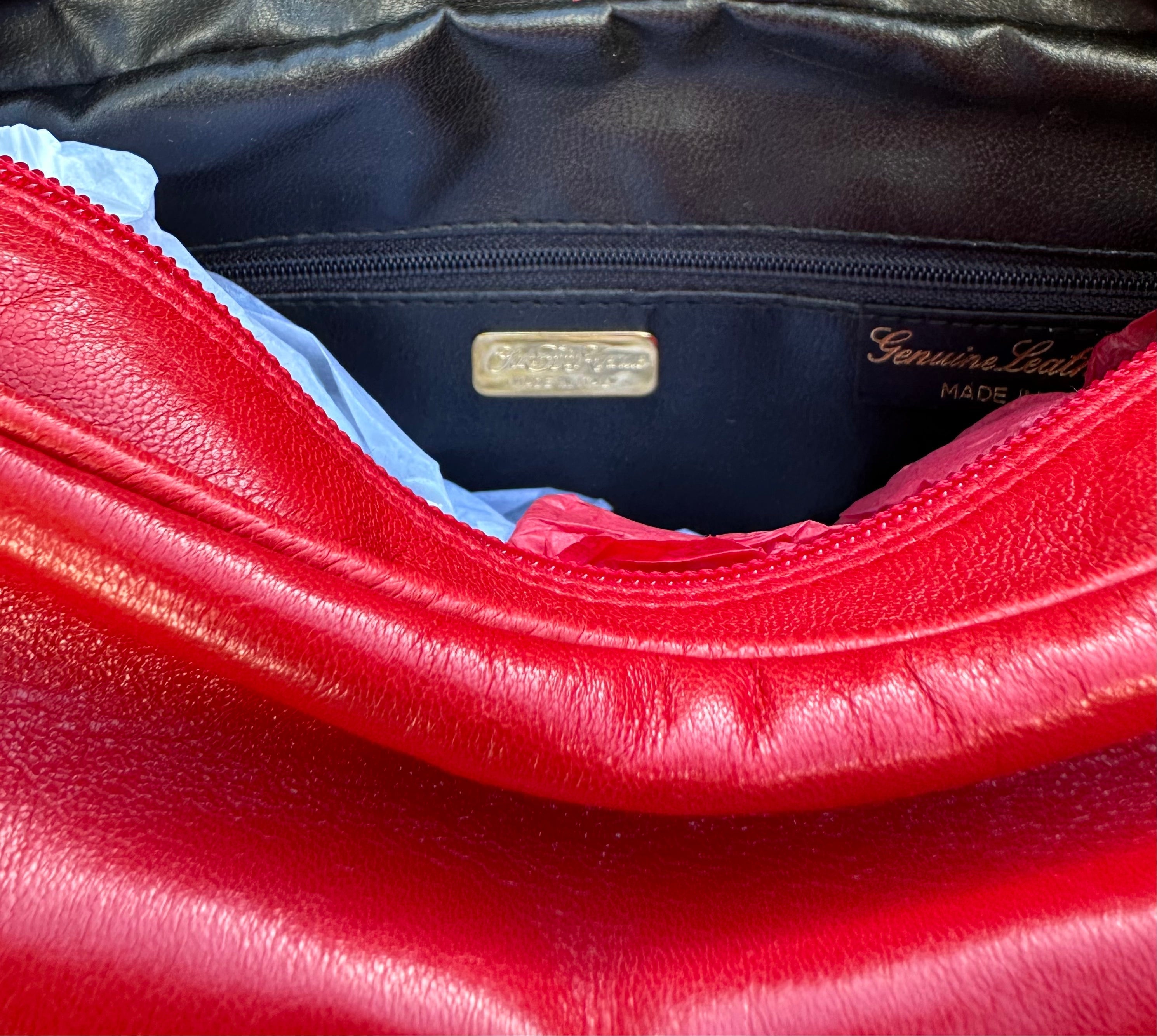 Original Preloved Saks Fifth Avenue - New York Soft Red Leather / Gold Studded Shoulder Bag