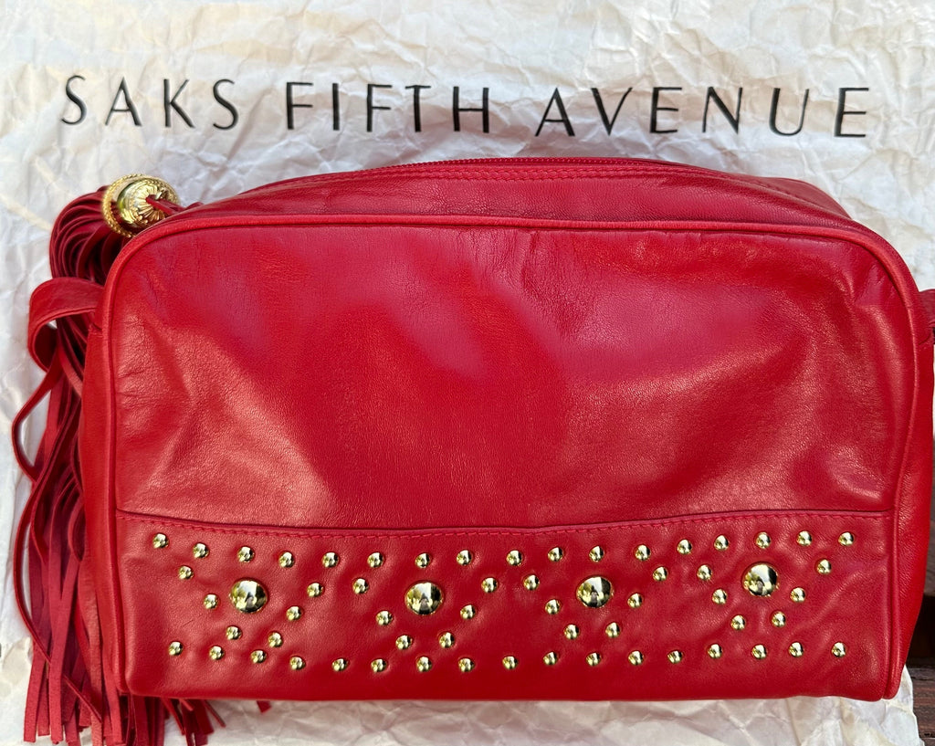 Original Preloved Saks Fifth Avenue - New York Soft Red Leather / Gold Studded Shoulder Bag