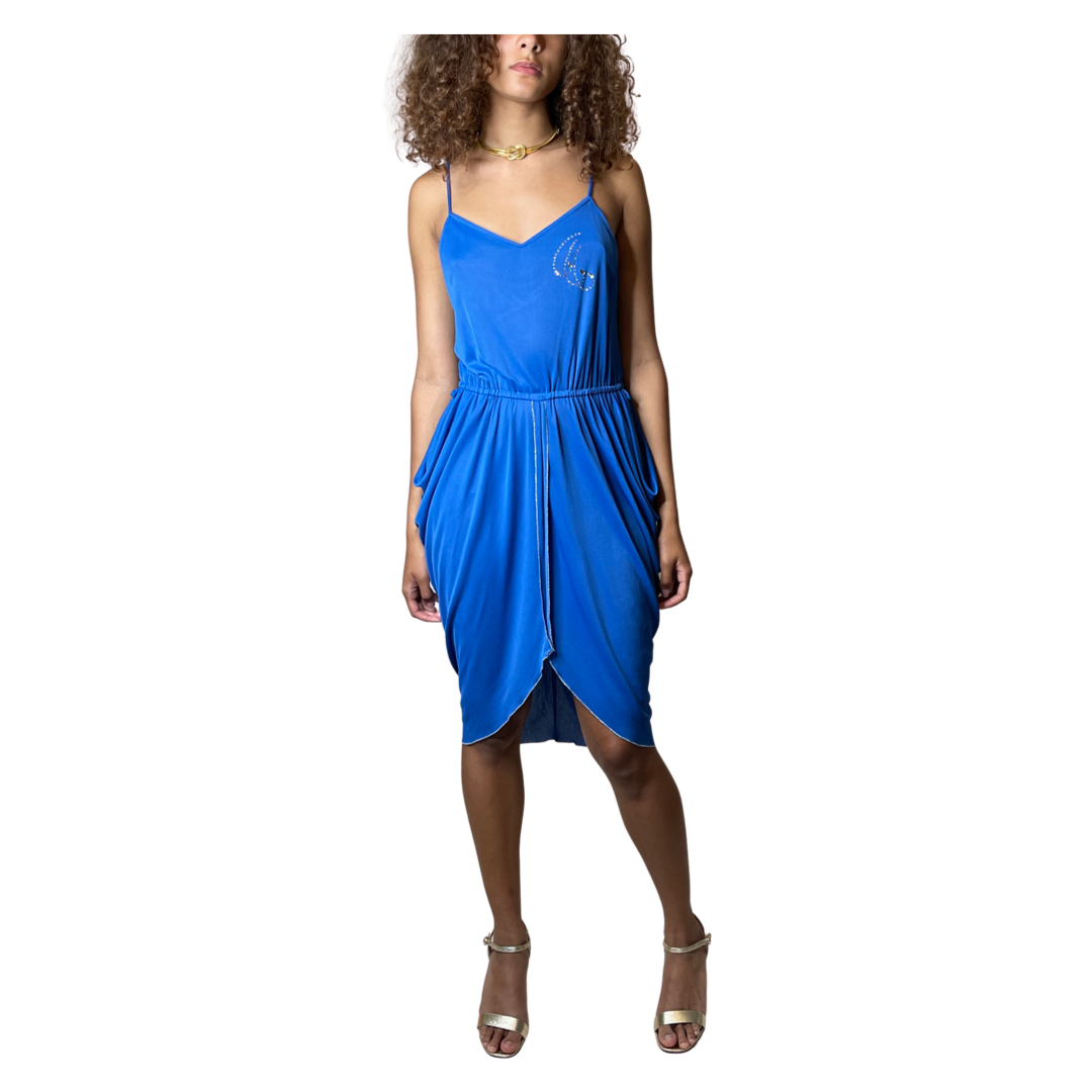 Original 1970's Vintage Electric Blue Disco Dress UK 6 - 8