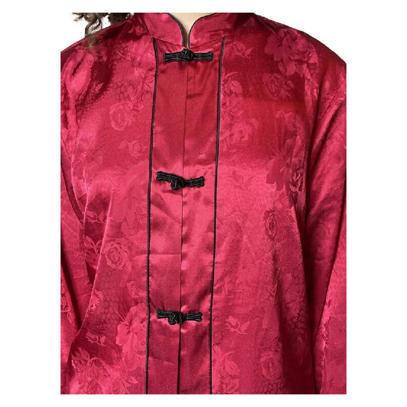 Original Vintage Halston Oriental Red & Floral Print Satin Jacket UK 8 - 12