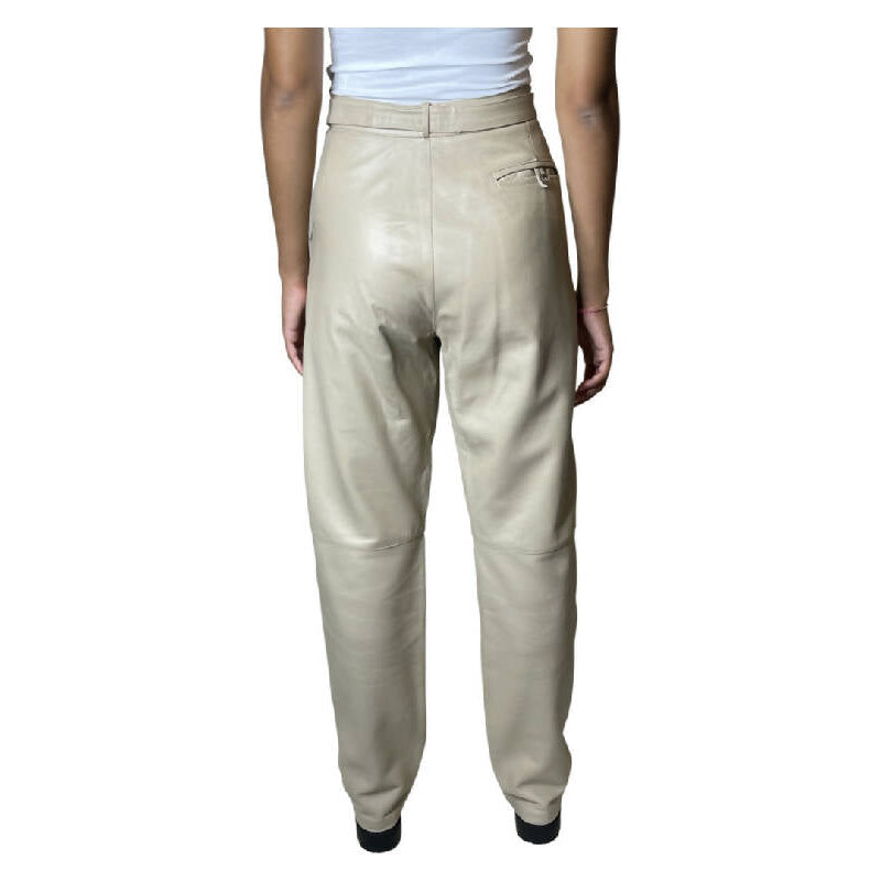 Vintage Original 1980's Italian Cream Leather Trousers UK 8 - 10
