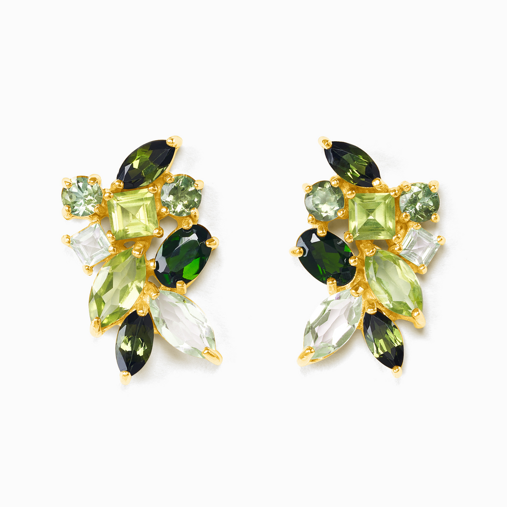 Large Green Gemstone Cluster Earrings in 18k Gold Vermeil