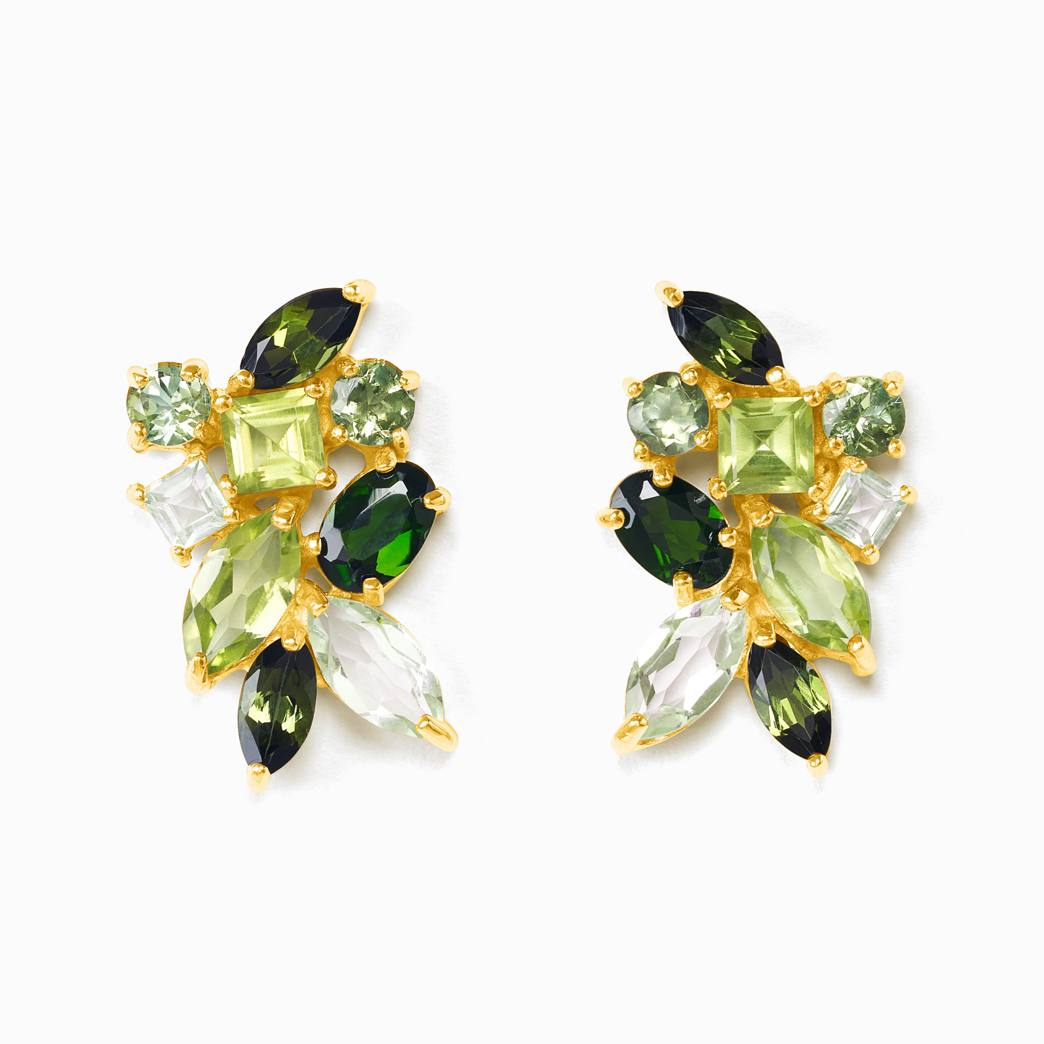 Large Green Gemstone Cluster Earrings in 18k Gold Vermeil