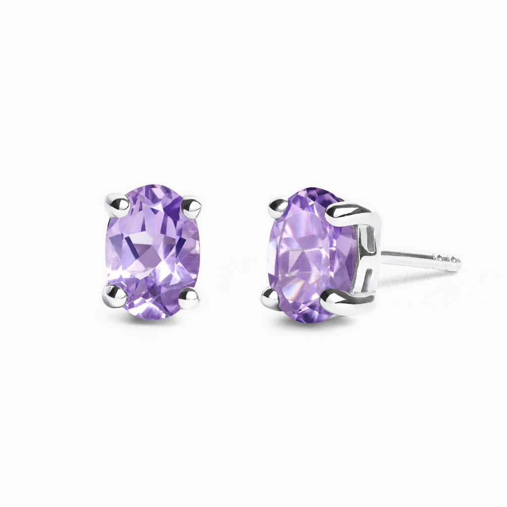 Lavender Amethyst Oval Stud Earrings in Sterling Silver