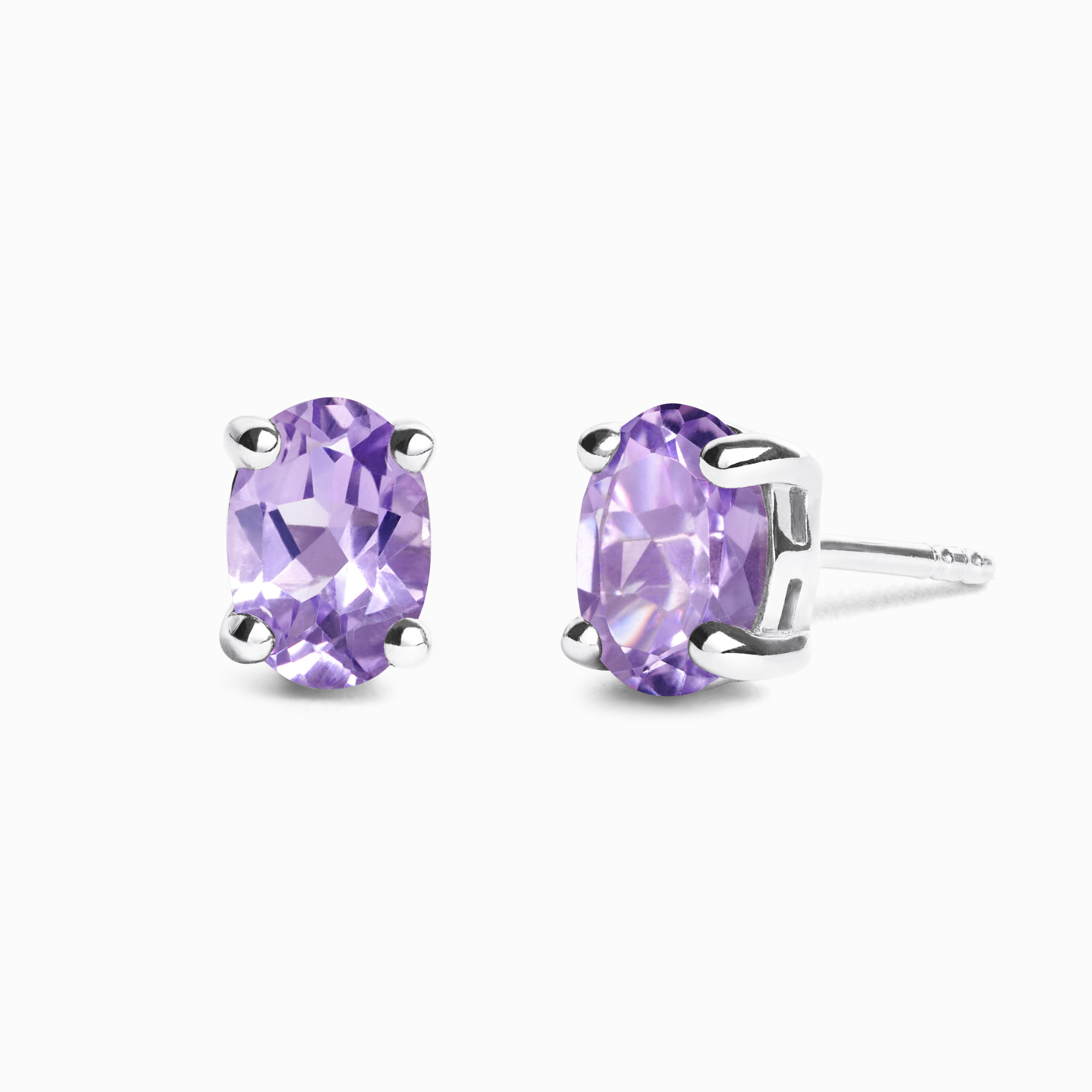 Lavender Amethyst Oval Stud Earrings in Sterling Silver