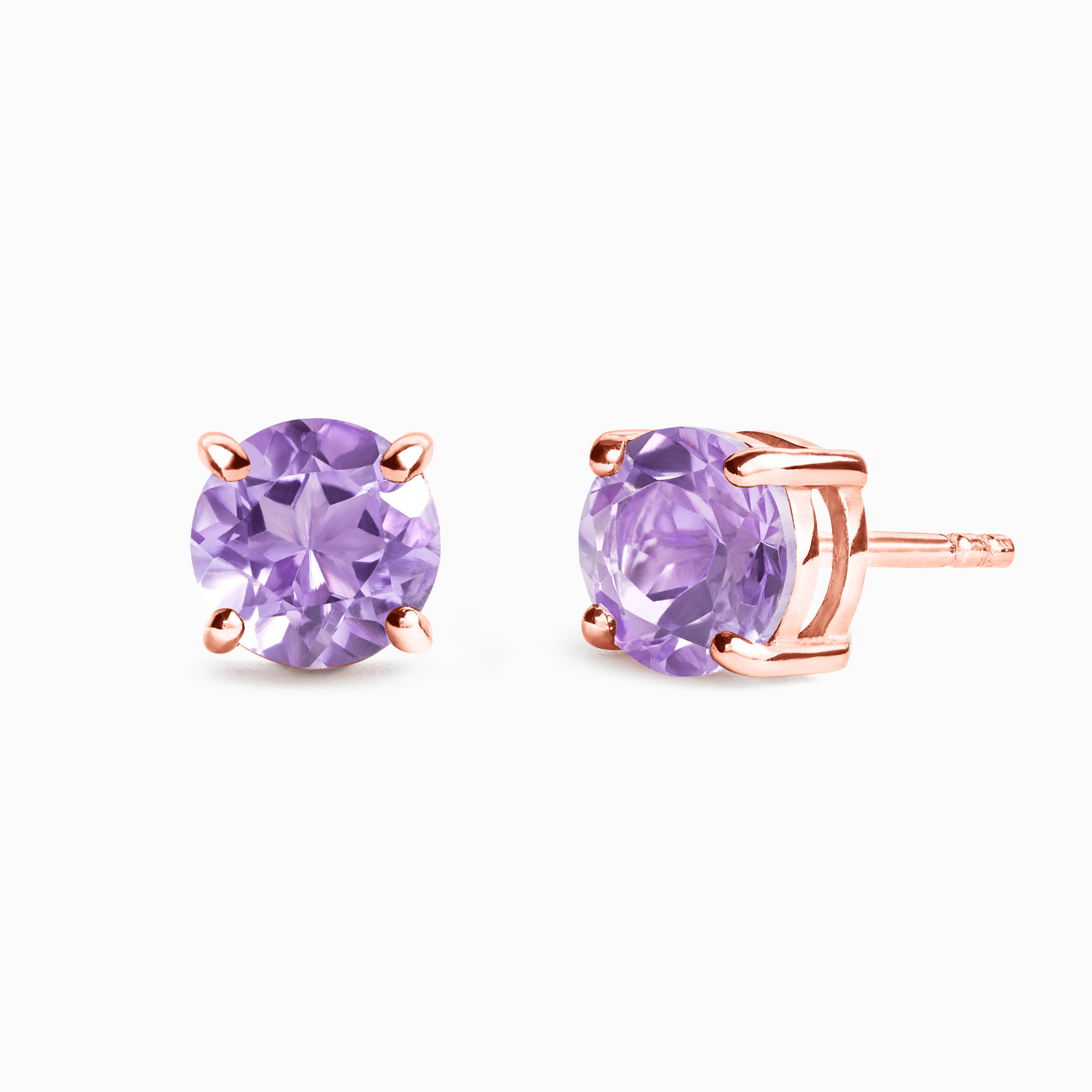 Lavender Amethyst Round Stud Earrings 6 mm in 18k Rose Gold Vermeil