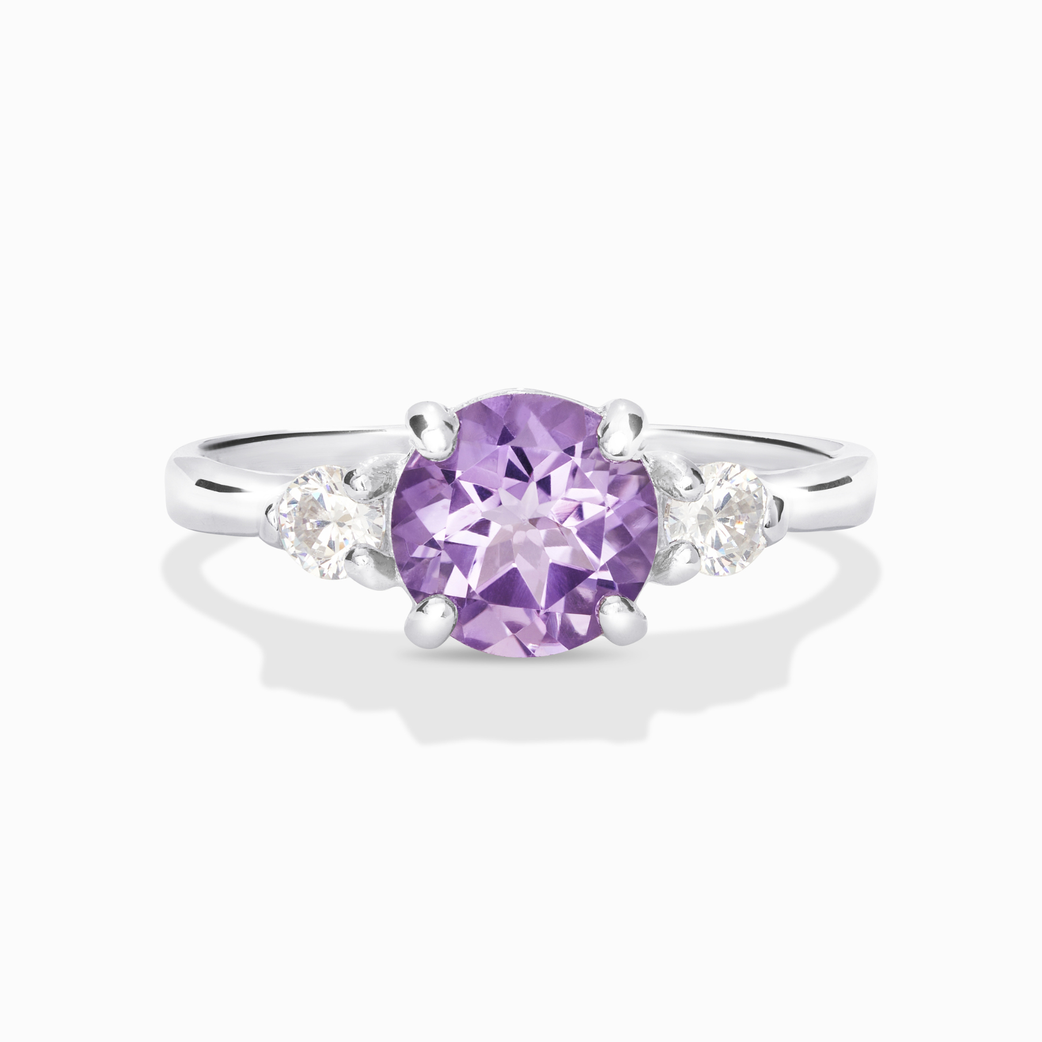 Lavender Amethyst Three Stone Ring in Sterling Silver