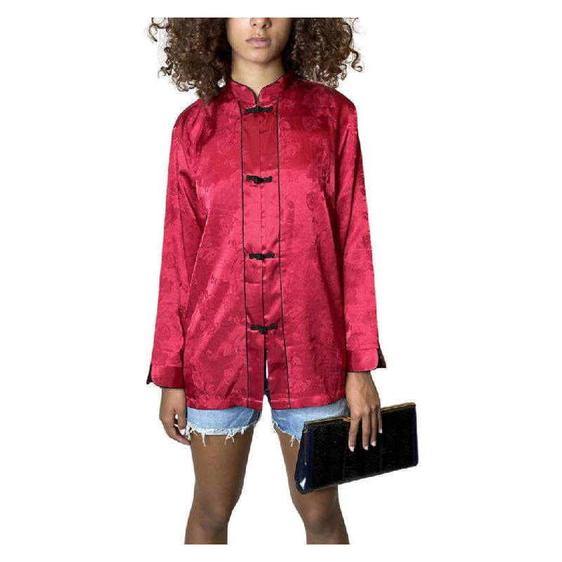 Original Vintage Halston Oriental Red & Floral Print Satin Jacket UK 8 - 12