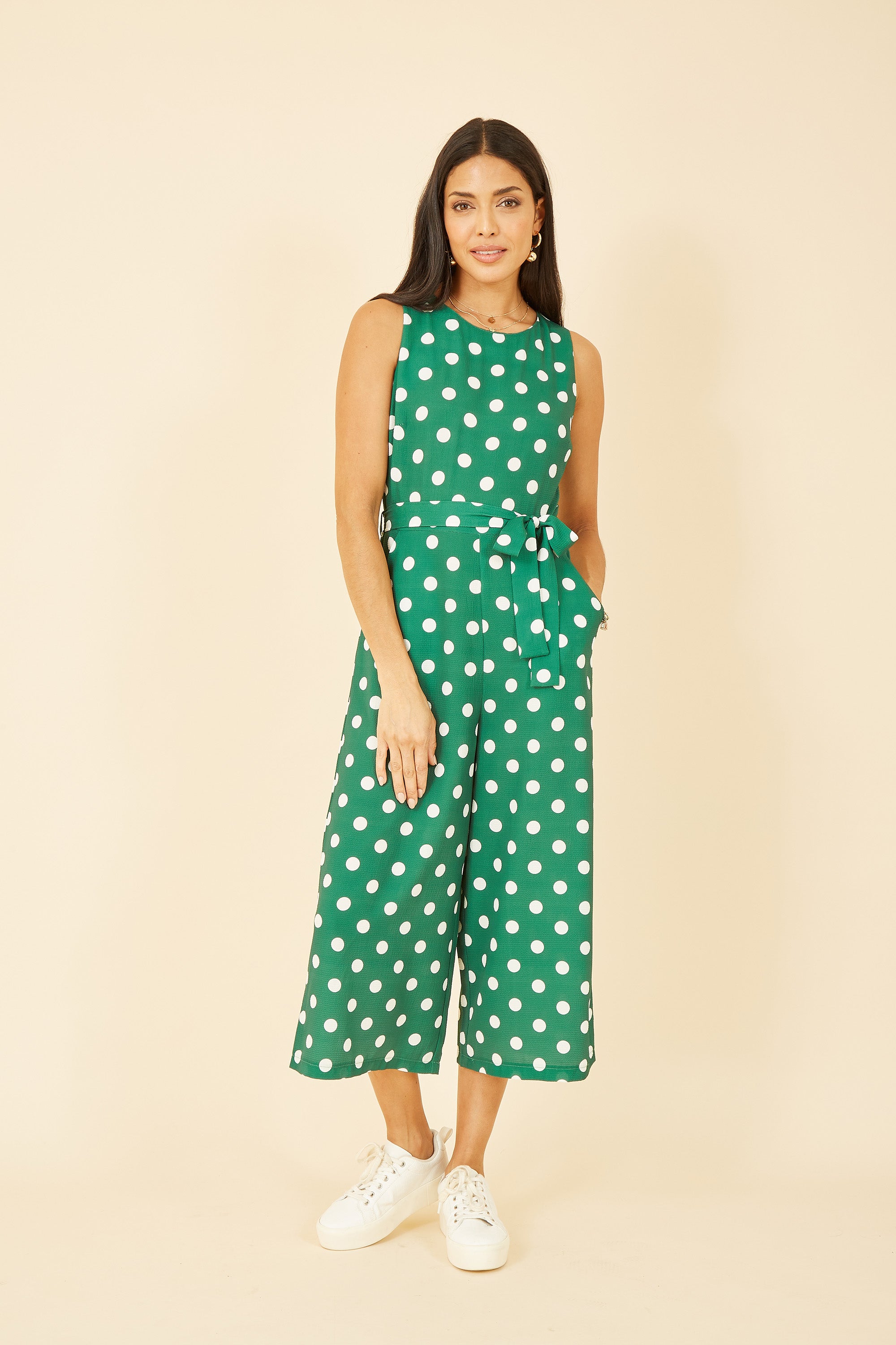 Yumi Green Polka Dot Culotte Jumpsuit