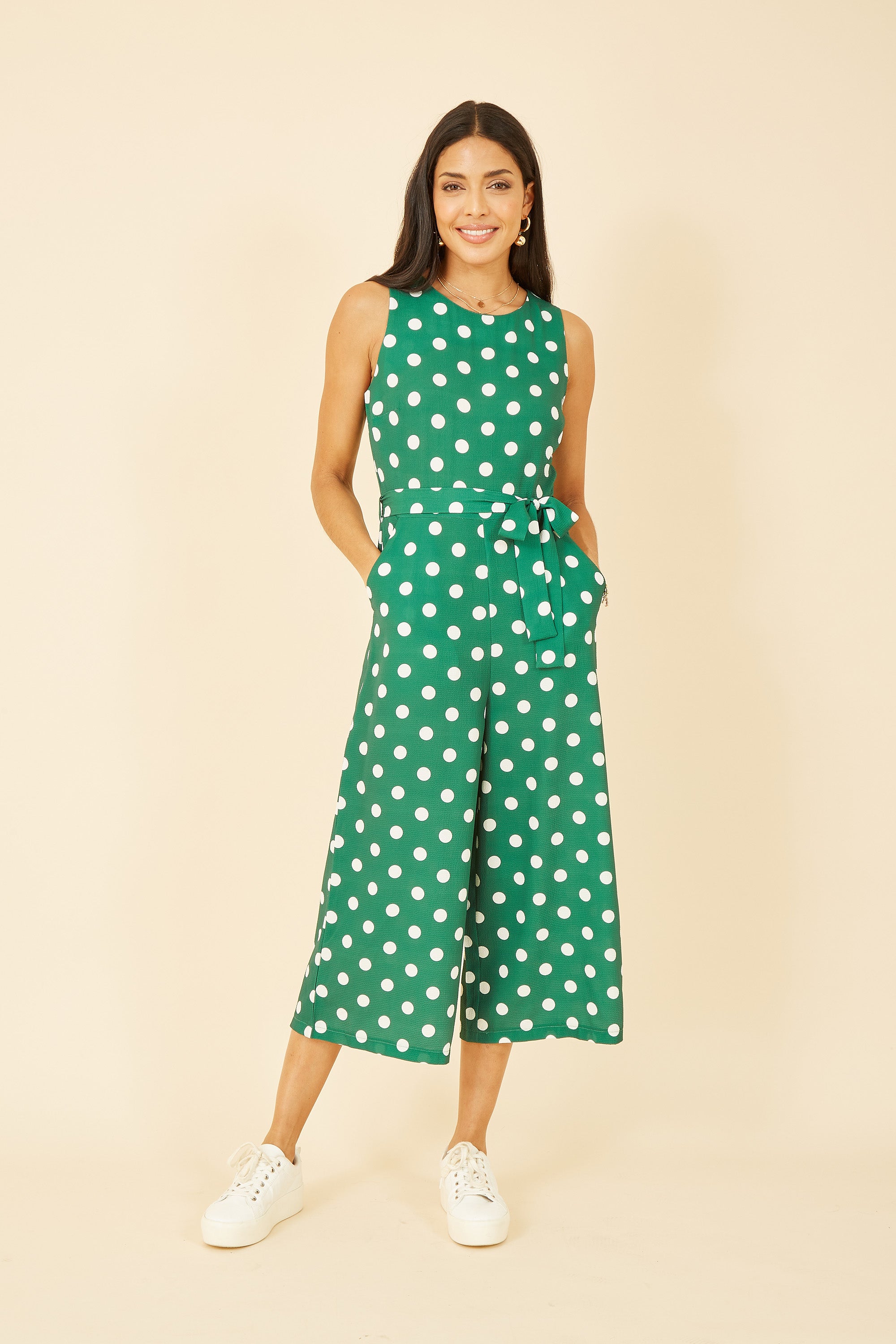 Yumi Green Polka Dot Culotte Jumpsuit
