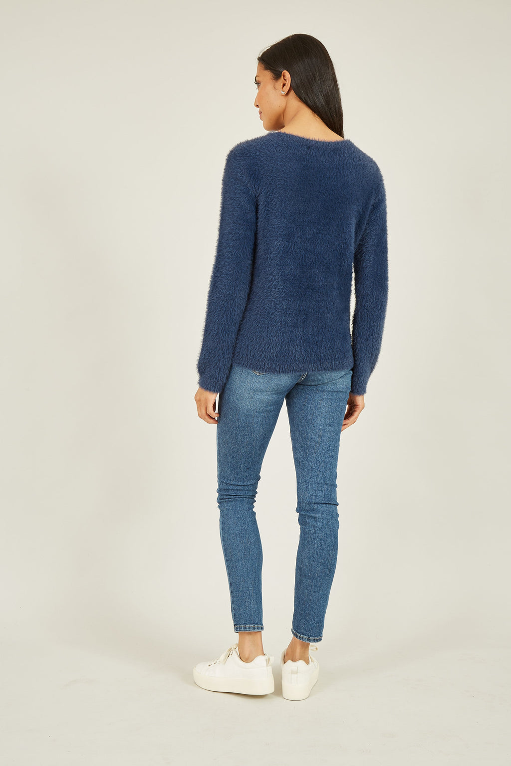 Yumi Navy Sequin Snowflake Fluffy Jumper