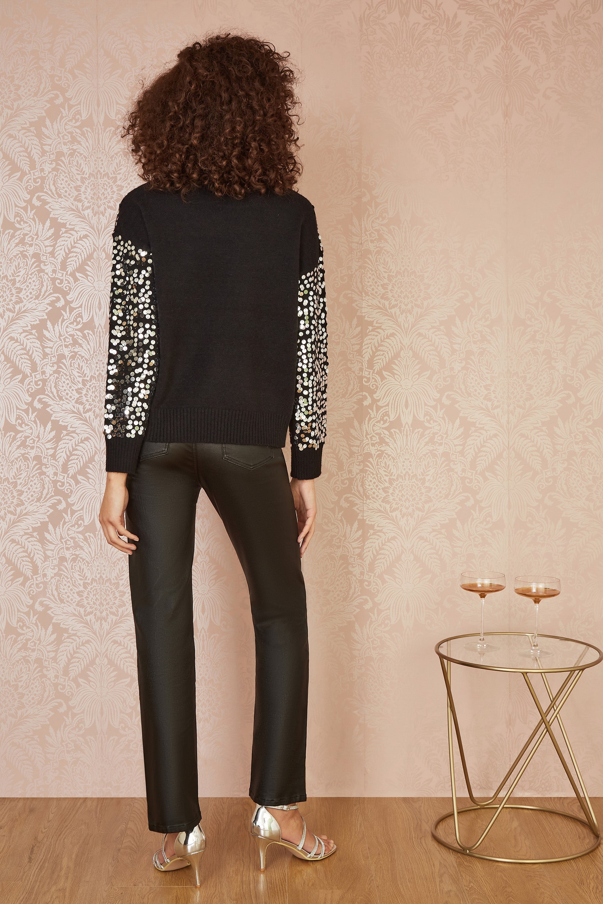 Mela Black All Over Sequin Relaxed Fit Jumper