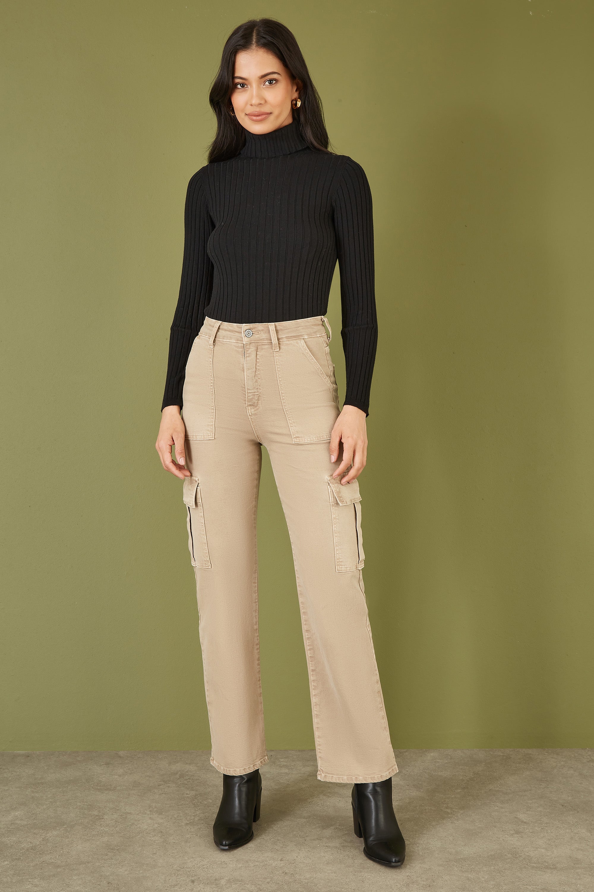 Yumi Black Ribbed Knit Roll Neck Jumper