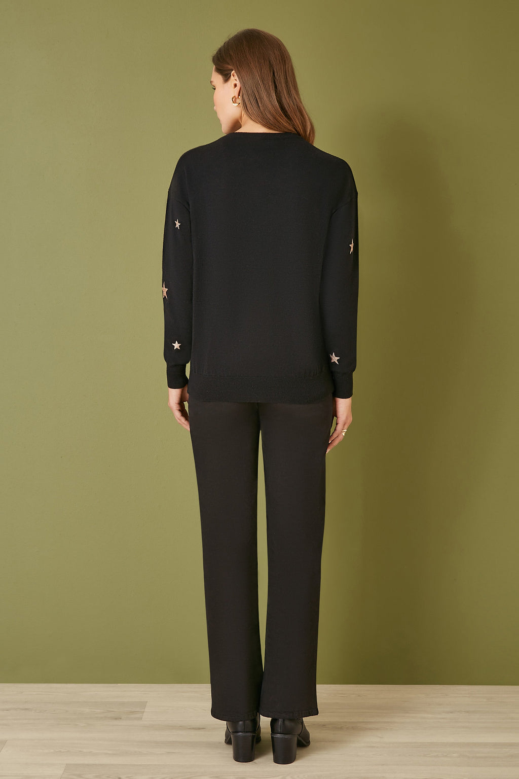 Yumi Black Gold Foil Star Print Relaxed Fit Jumper