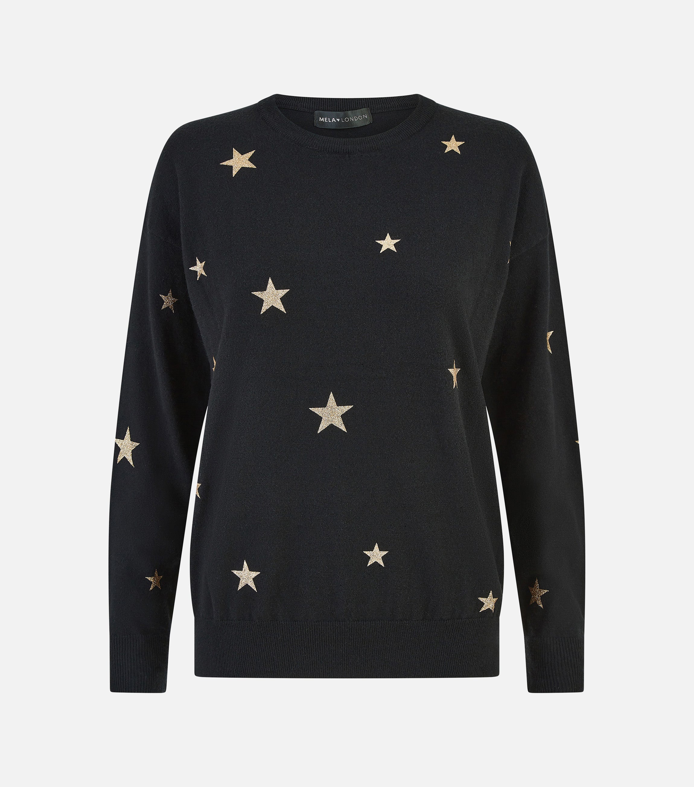 Yumi Black Gold Foil Star Print Relaxed Fit Jumper