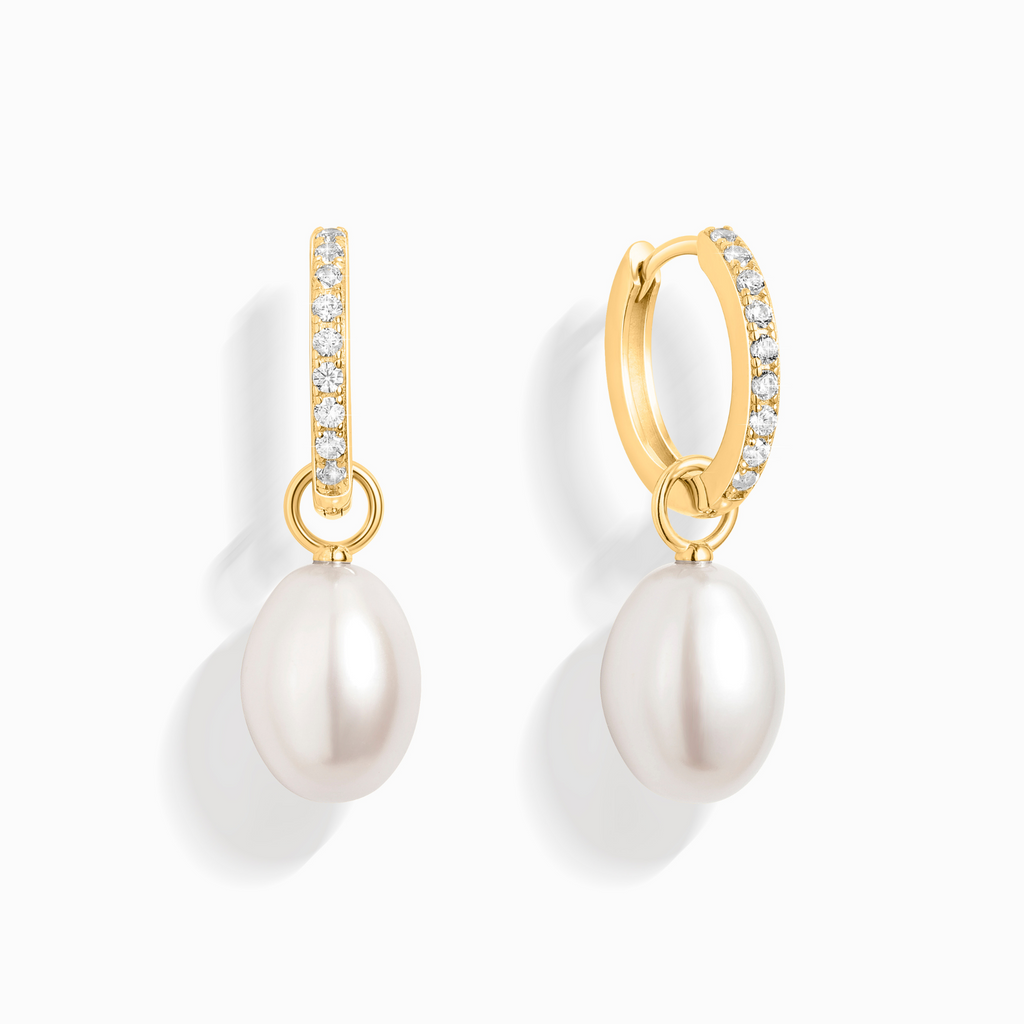 Pearl Hoop Drop Earrings with Removable Pearls  in 18k Gold Vermeil