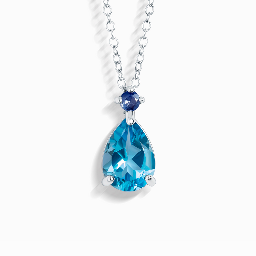 Blue Sapphire & Blue Topaz Pear Cut Pendant Necklace in Sterling Silver