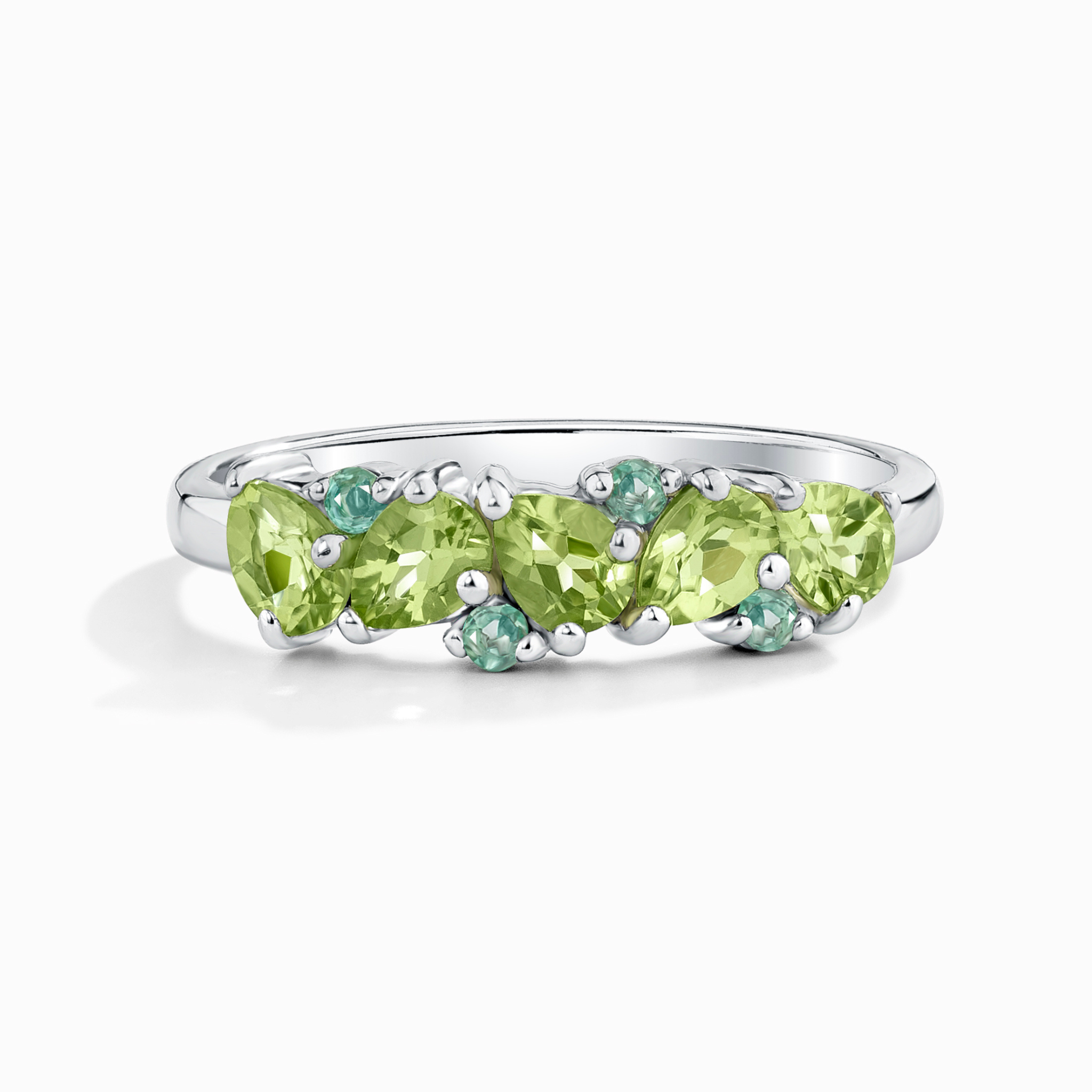 Emerald & Peridot Pear Cut Half Eternity Band in Sterling Silver