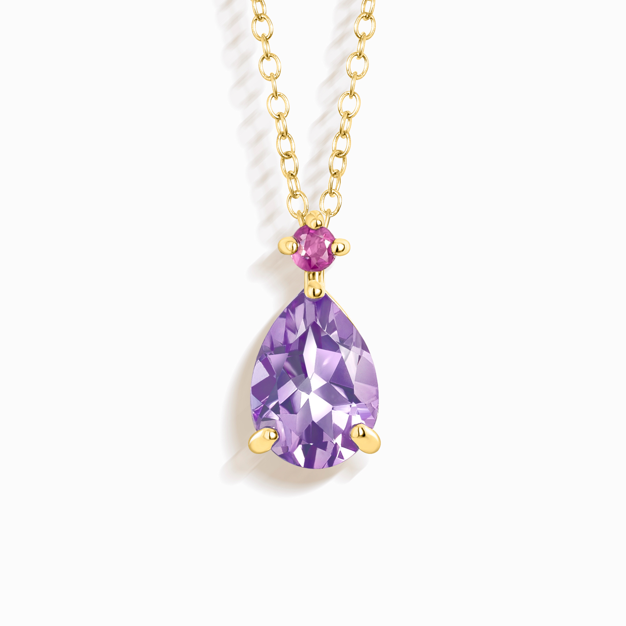 Pink Ruby & Amethyst Pear Cut Pendant Necklace in 18k Gold Vermeil