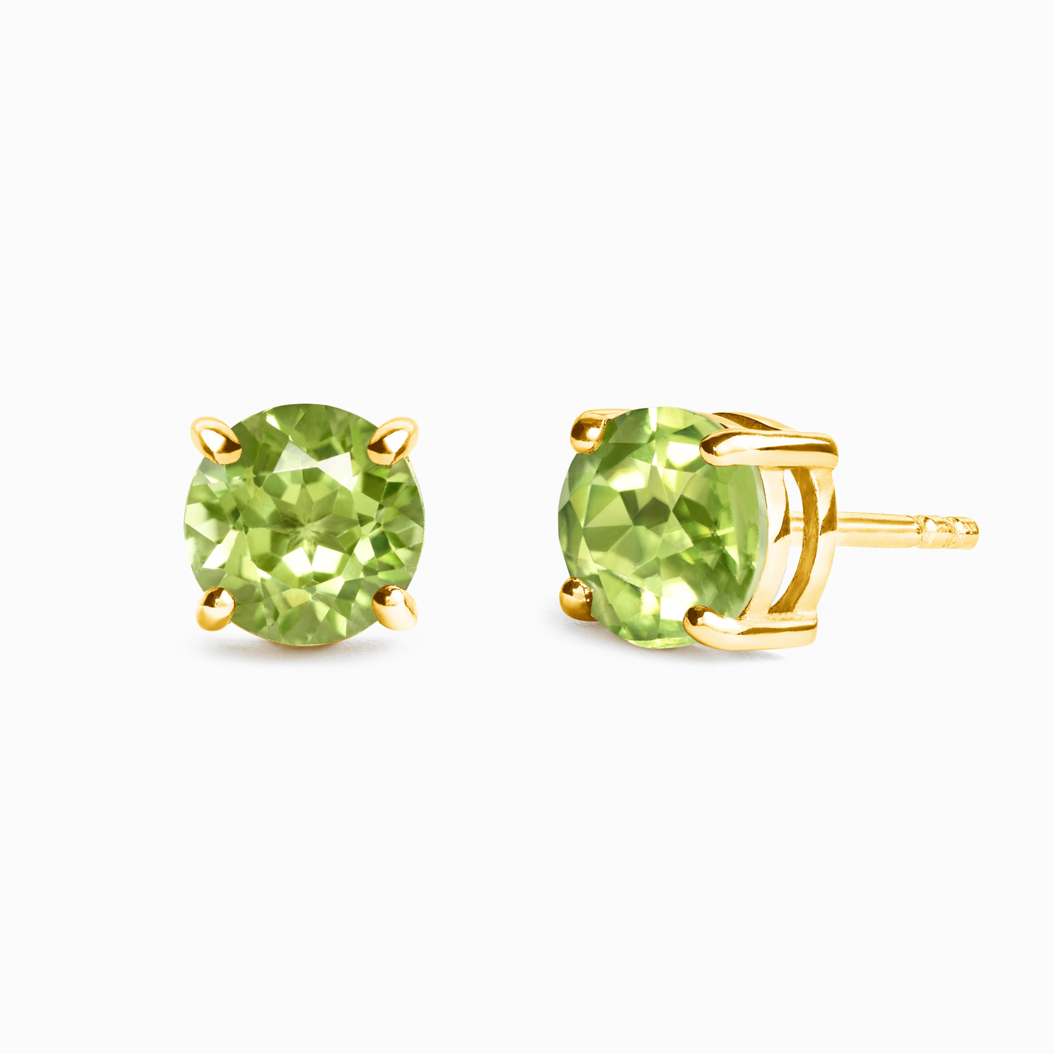 Peridot Round Stud Earrings 6 mm in 18k Gold Vermeil