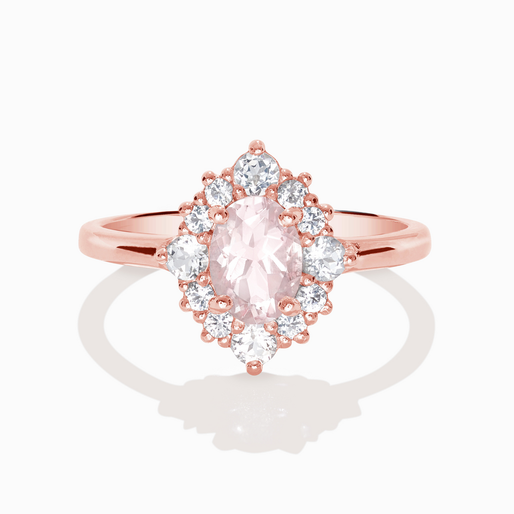 Pink Morganite Halo Ring in 18k Rose Vermeil