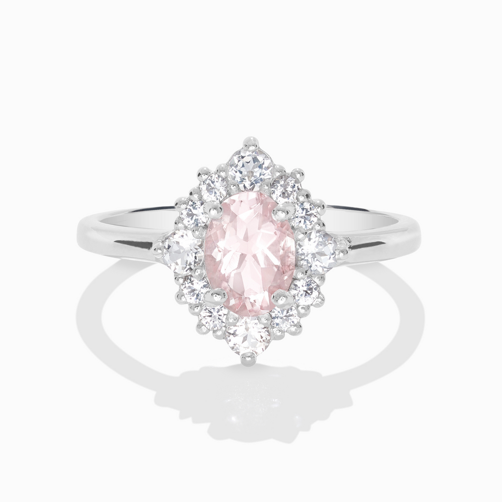 Pink Morganite Halo Ring in Sterling Silver