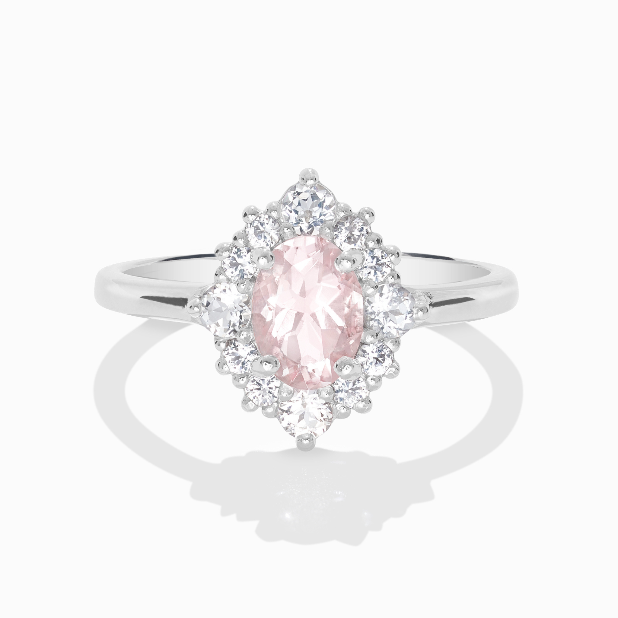 Pink Morganite Halo Ring in Sterling Silver