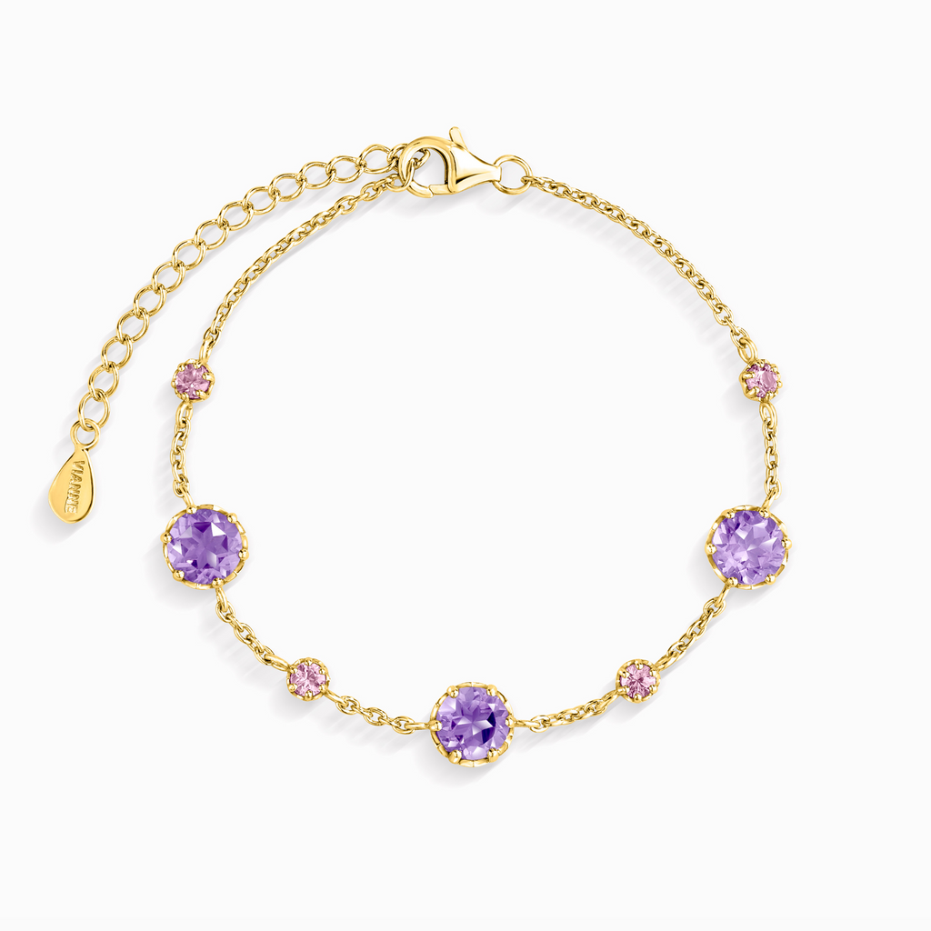 Pink Sapphire & Amethyst Bracelet in 18k Gold Vermeil