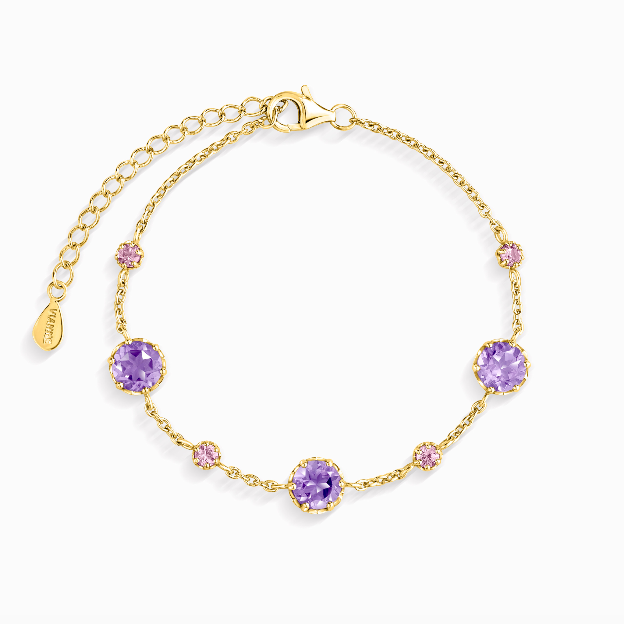 Pink Sapphire & Amethyst Bracelet in 18k Gold Vermeil