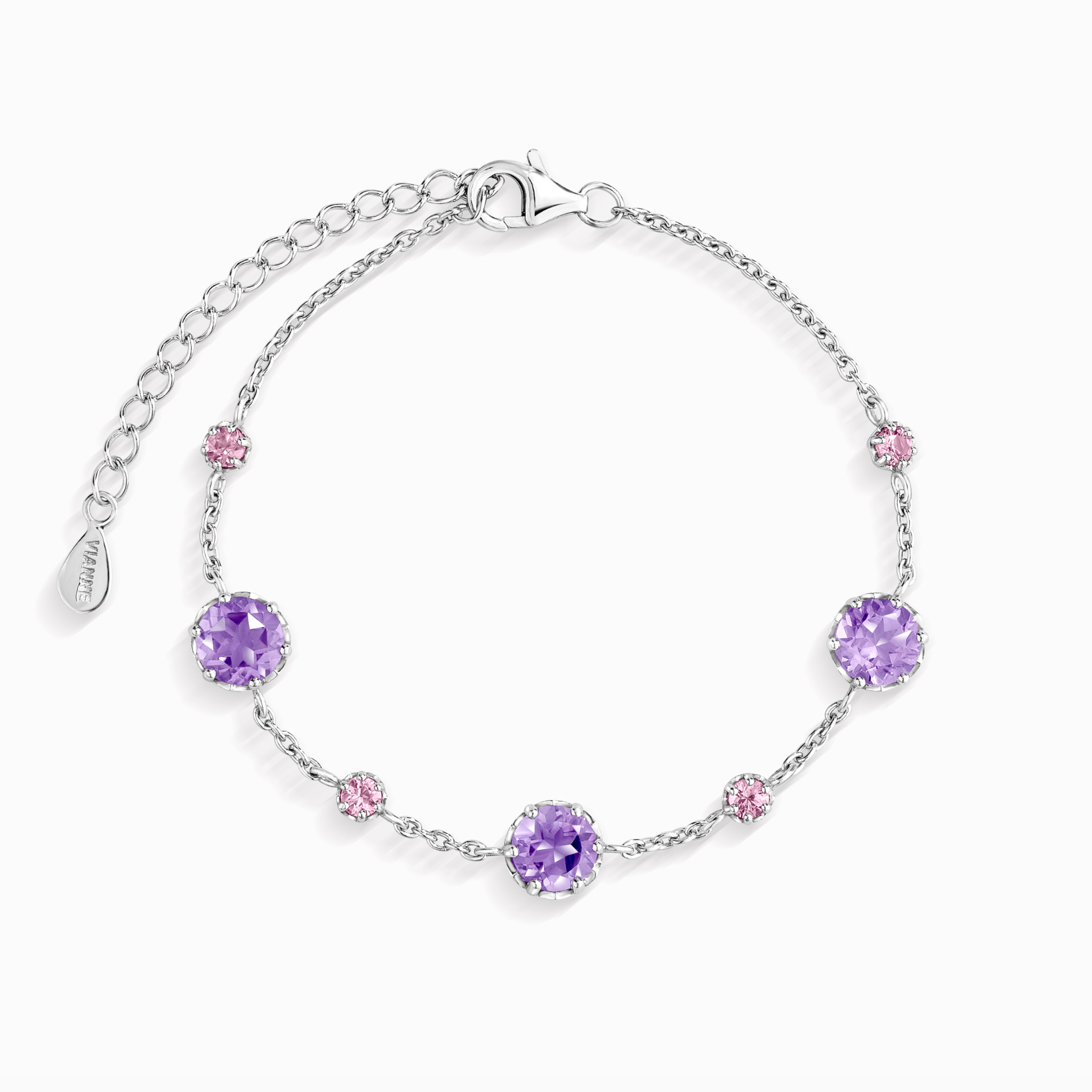 Pink Sapphire & Amethyst Bracelet in Sterling Silver
